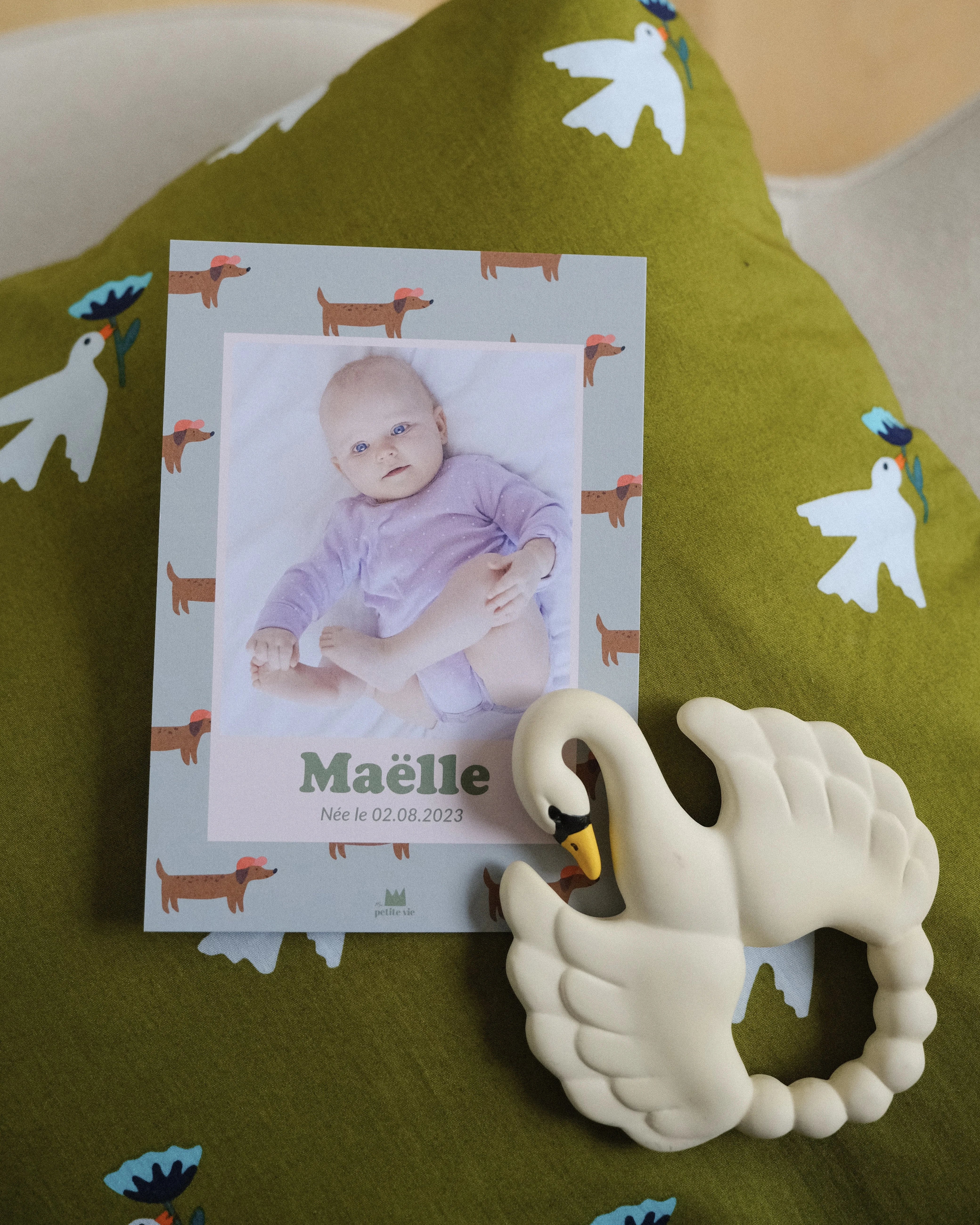 Faire-part de naissance avec teckels pour les bébés d'hiver