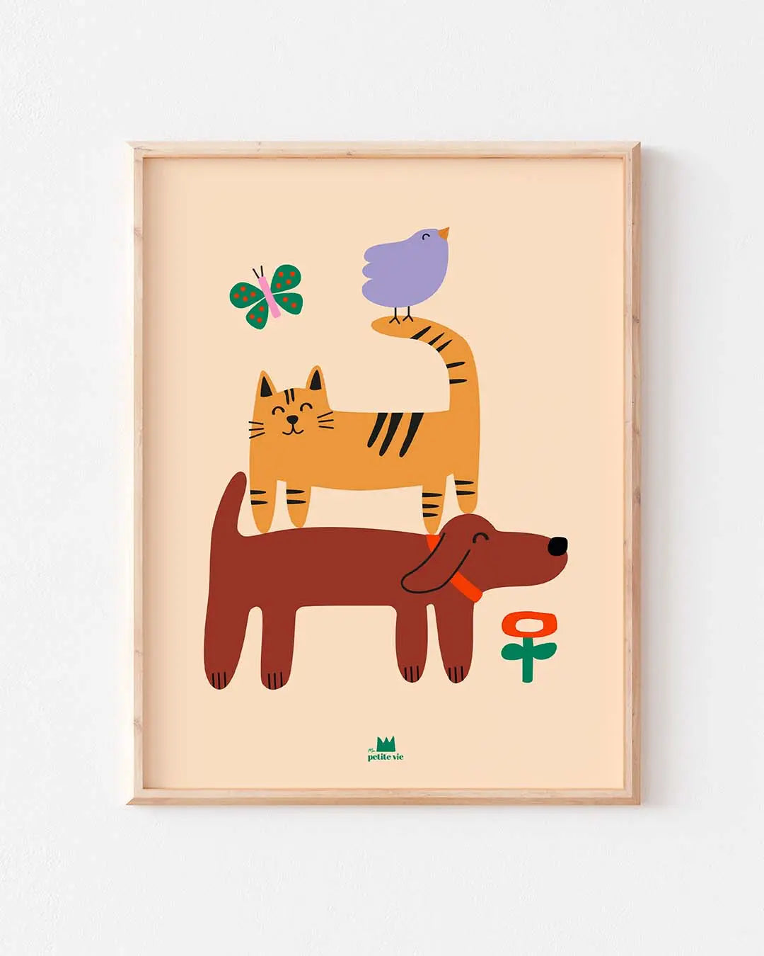 Affiche chien, chat et oiseau pour les chambres d'enfant pour une déco cool et drôle.
