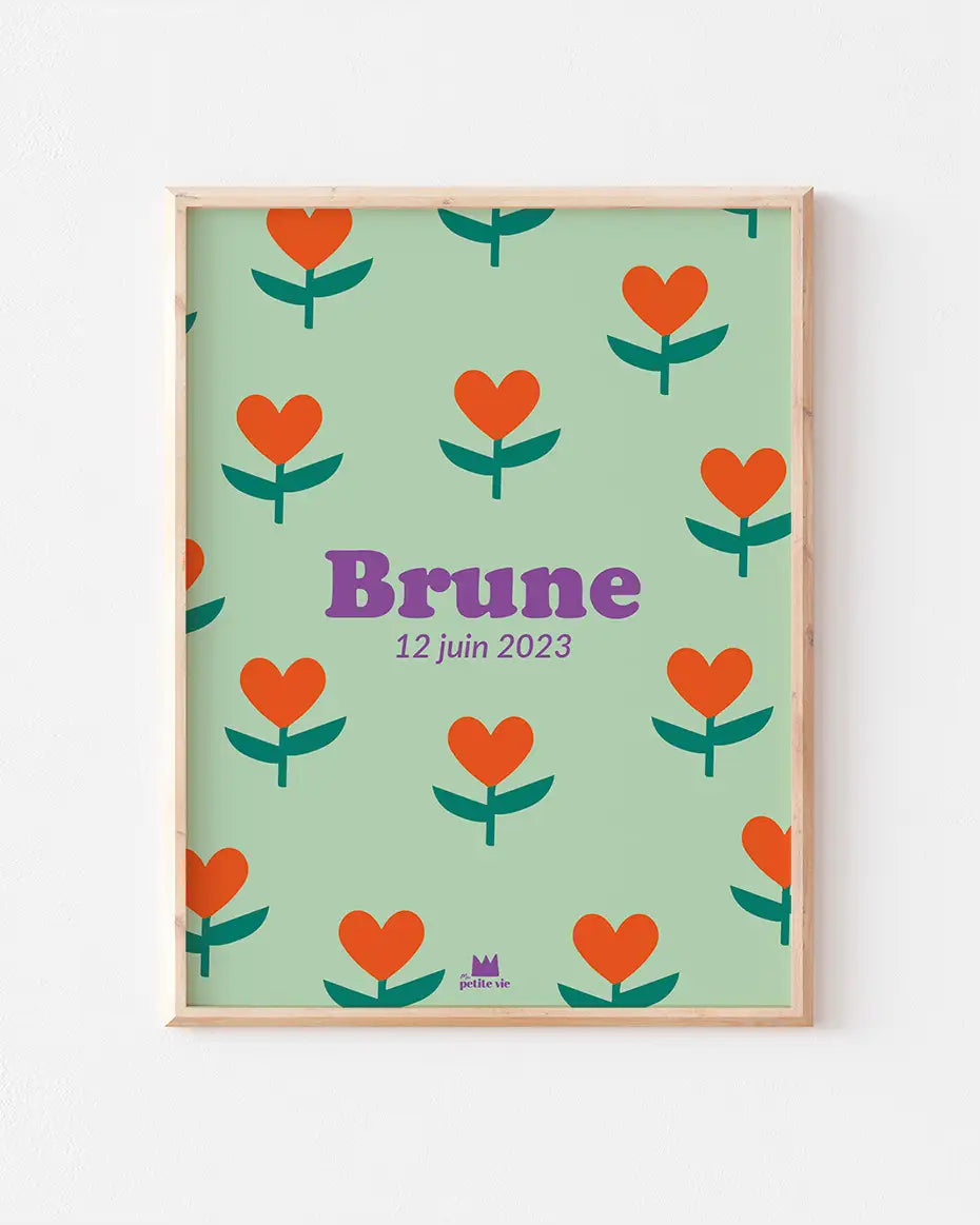 Affiche prénom avec des tulipes pour décorer la chambre de bébé