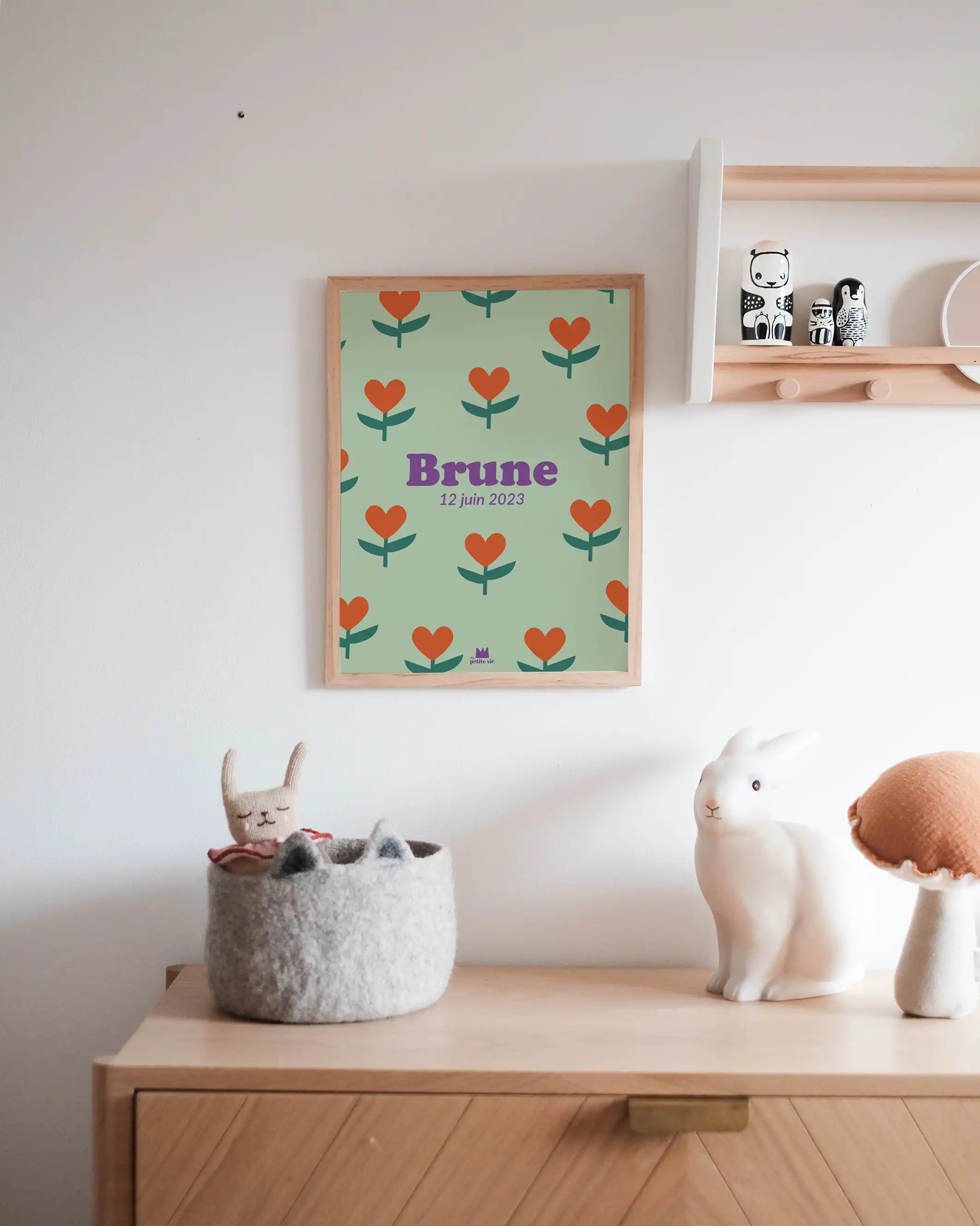 Affiche prénom avec des tulipes pour décorer la chambre de bébé