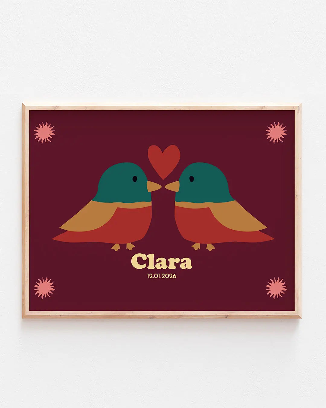 Affiche naissance oiseaux amoureux pour chambre bébé