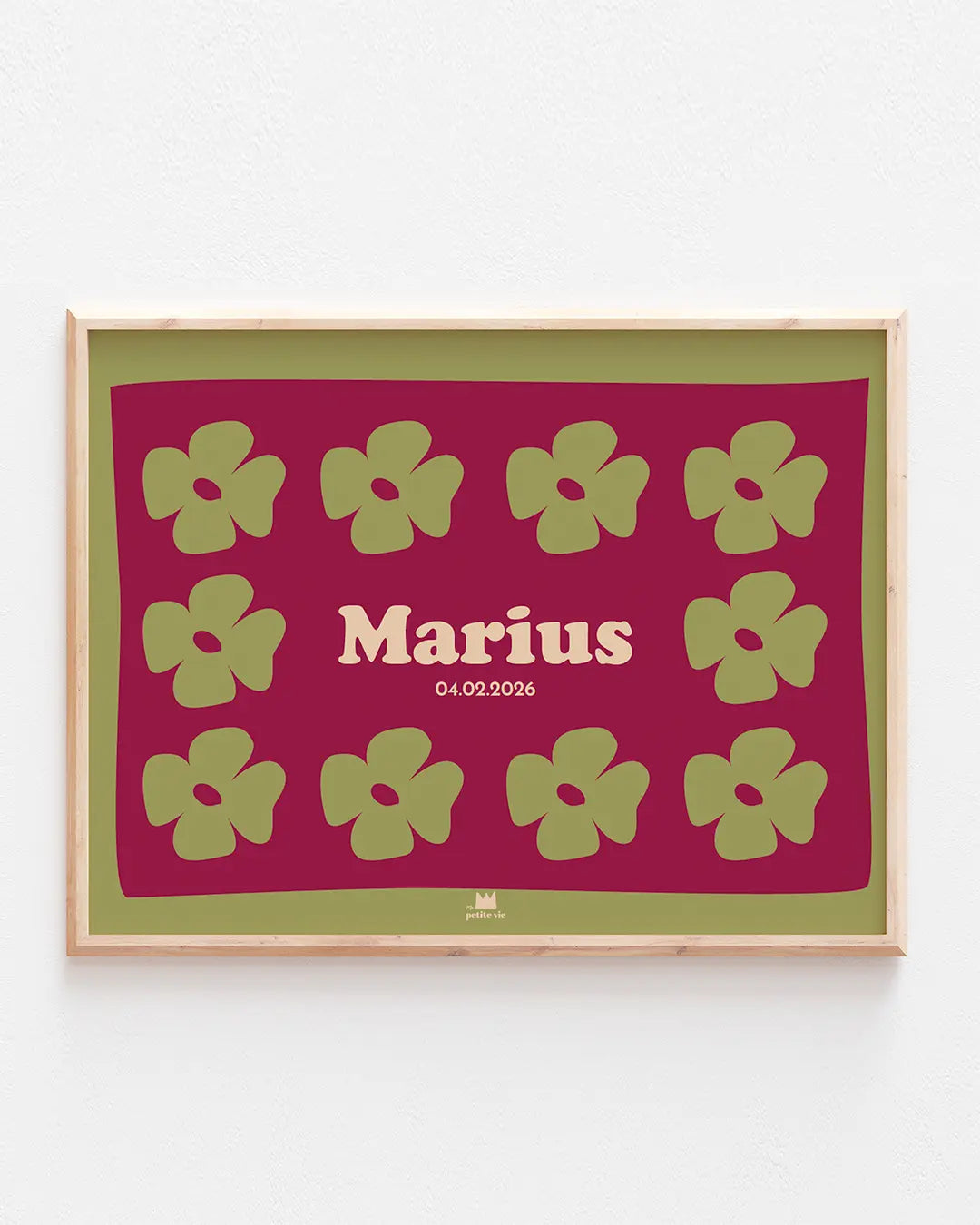 Affiche naissance pour bébé avec des trèfles, prénom à personnaliser.