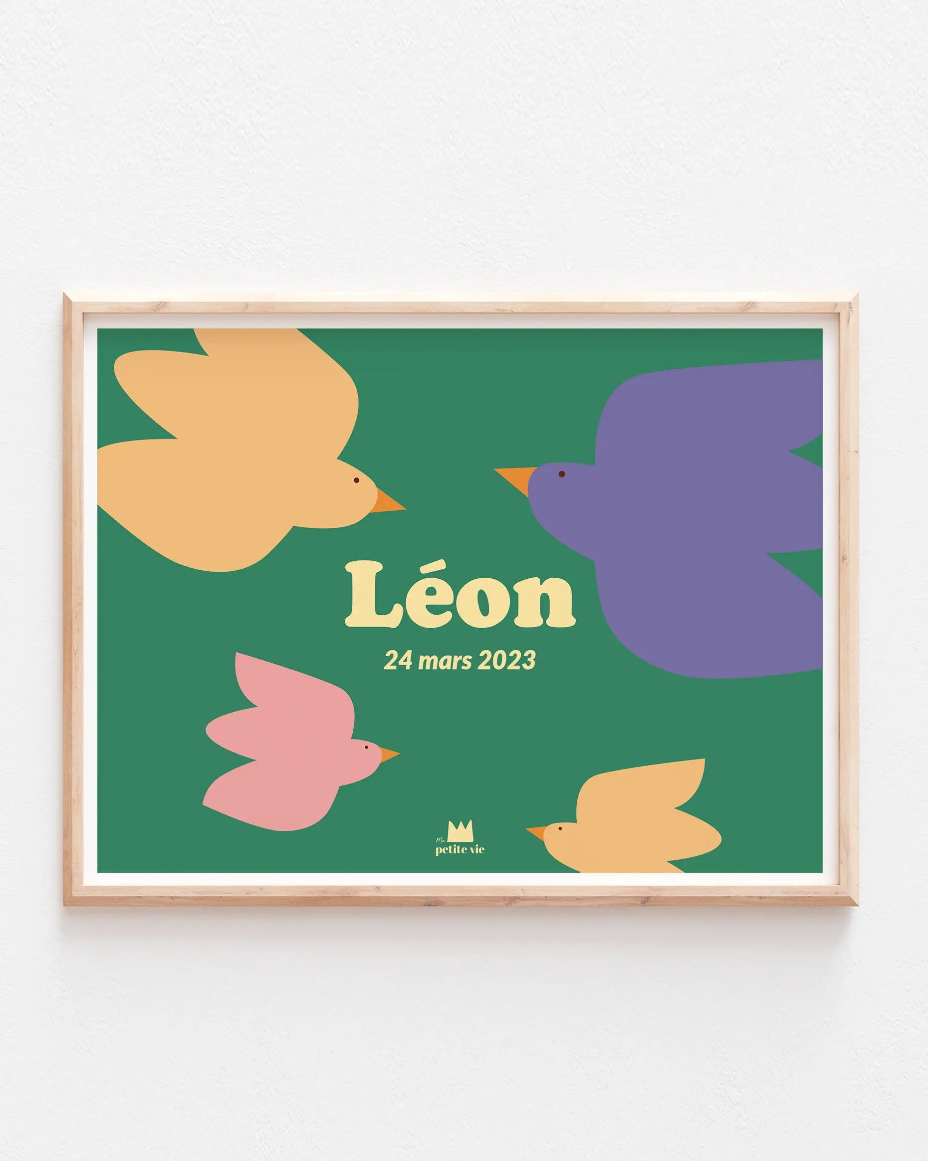 Affiche à personnaliser envolée d'amour avec des oiseaux pour une chambre poétique et colorée