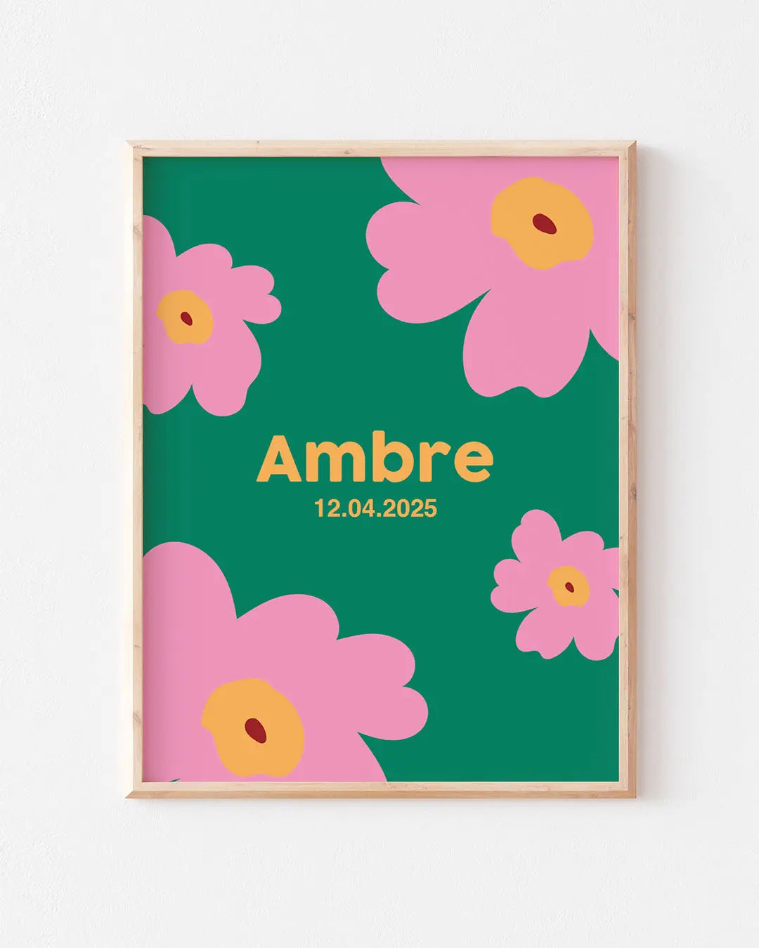 Affiche à personnaliser pour bébé avec des fleurs colorées et poétiques