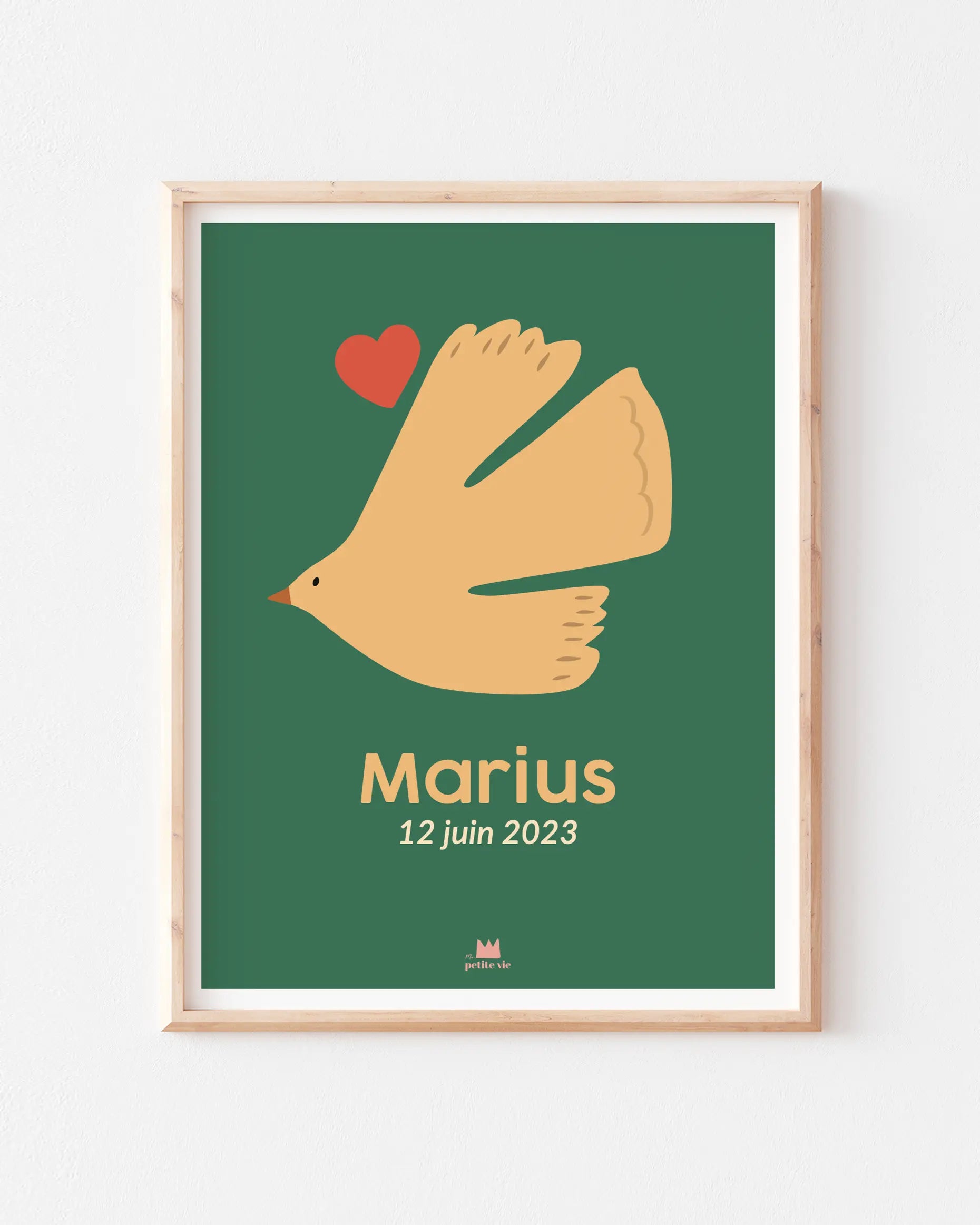 Affiche d'un oiseau poétique sur fond vert à personnaliser