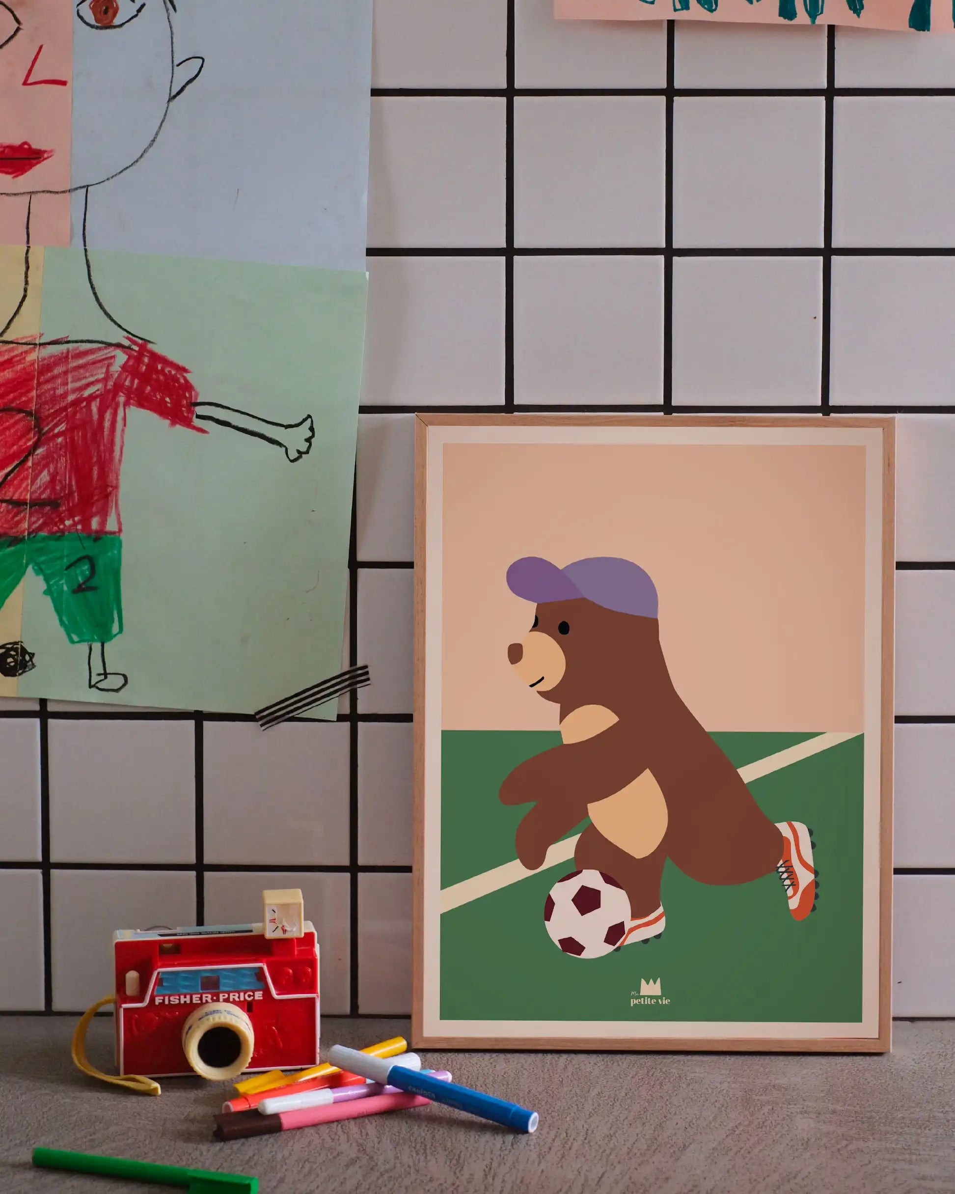 Affiche ours foot pour les enfants qui adorent le foot