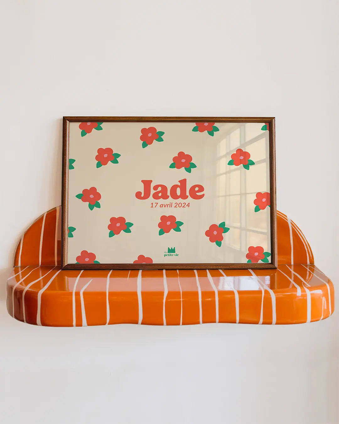 Affiche prénom aux jolies fleurs pour décorer avec de jolies illustrations la chambre de bébé.