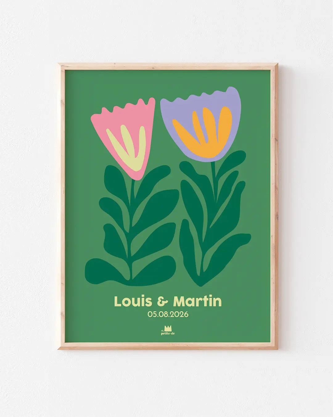 Affiche prénom pour jumeaux avec date de naissance à personnaliser.