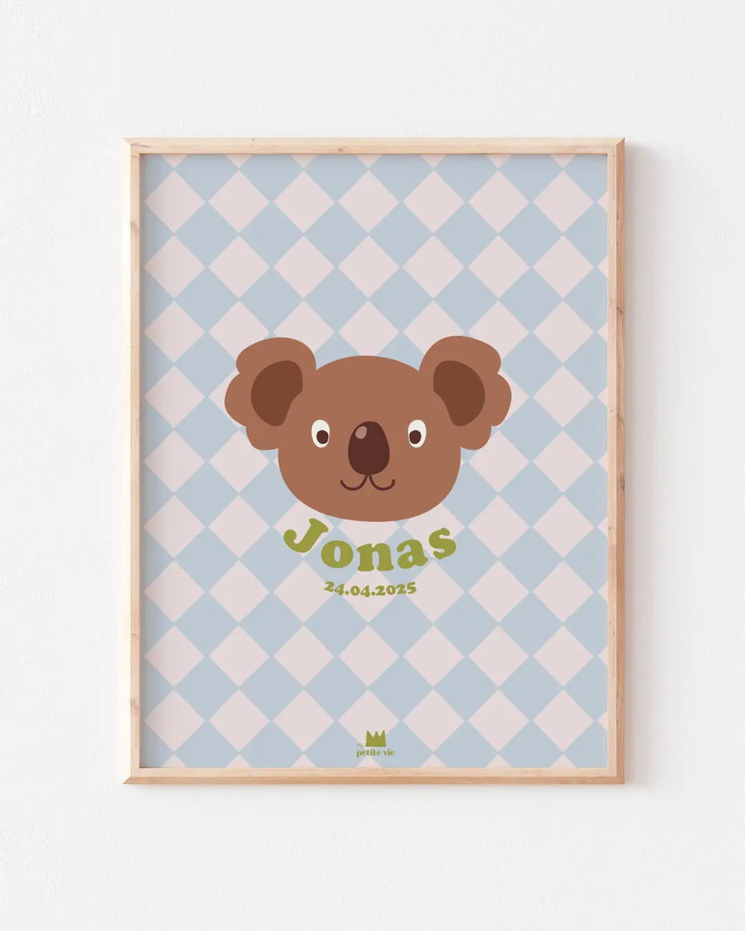 Affiche prénom koala pour bébé aux couleurs pep's pour chambre d'enfant