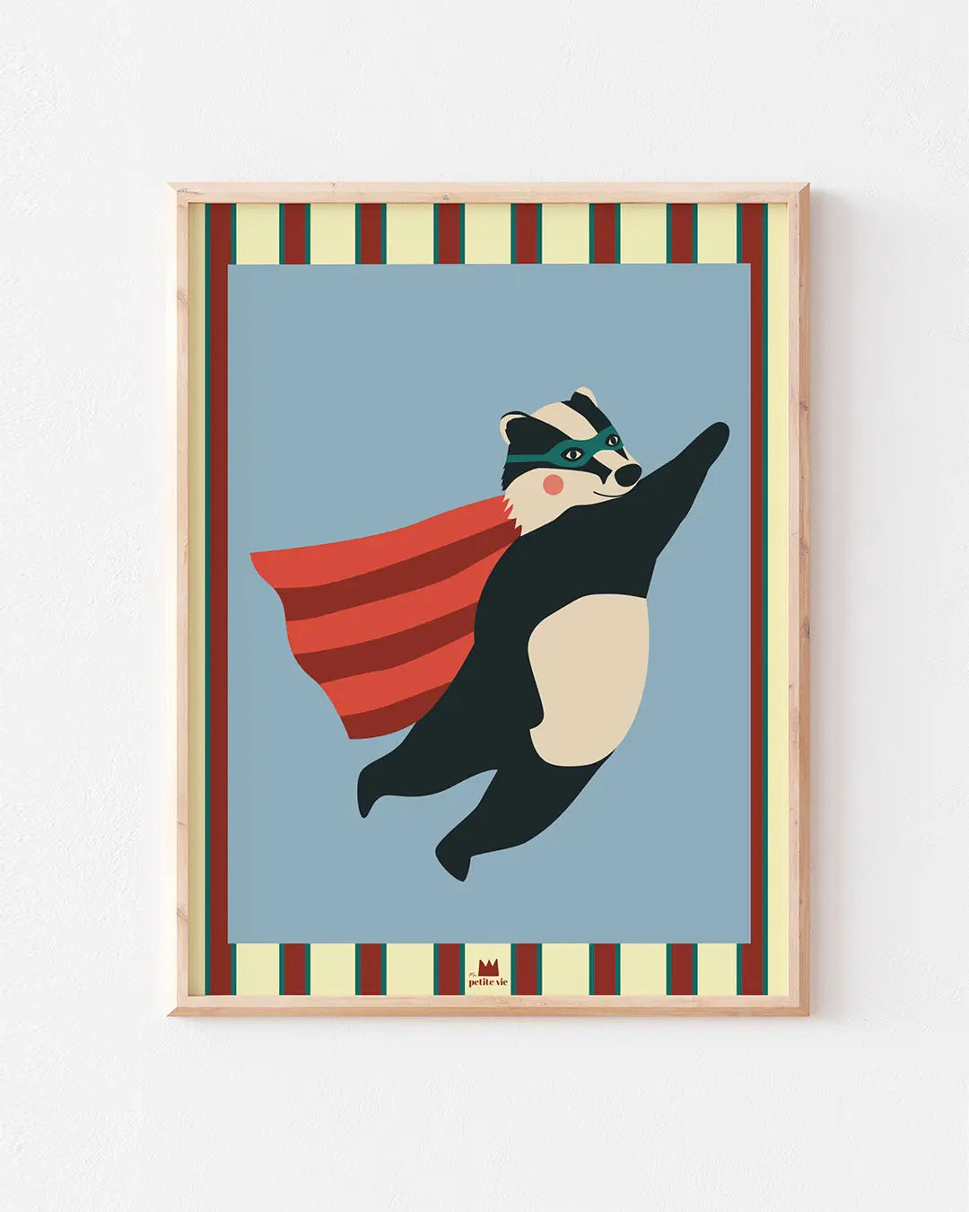 Affiche pour enfant d'un animal super héros et sa cape rouge