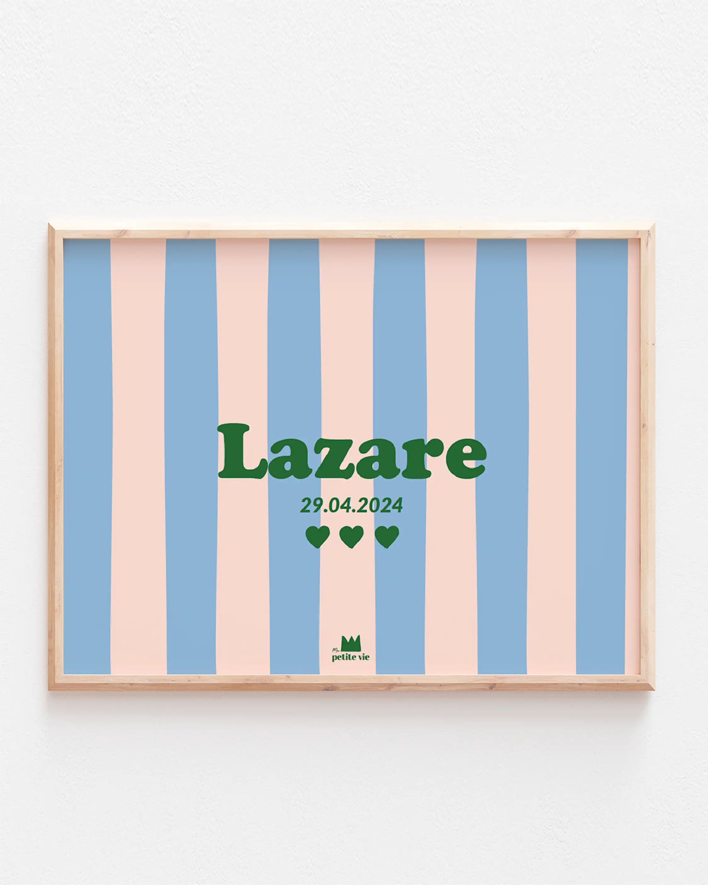 Affiche prénom rayures bleues inspiration papier peint pour chambre enfant