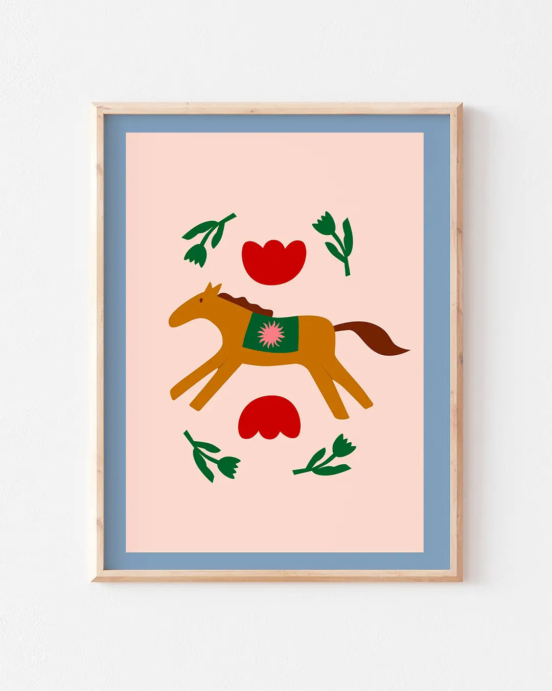 Illustration d'un cheval poétique et bohème avec des fleurs.