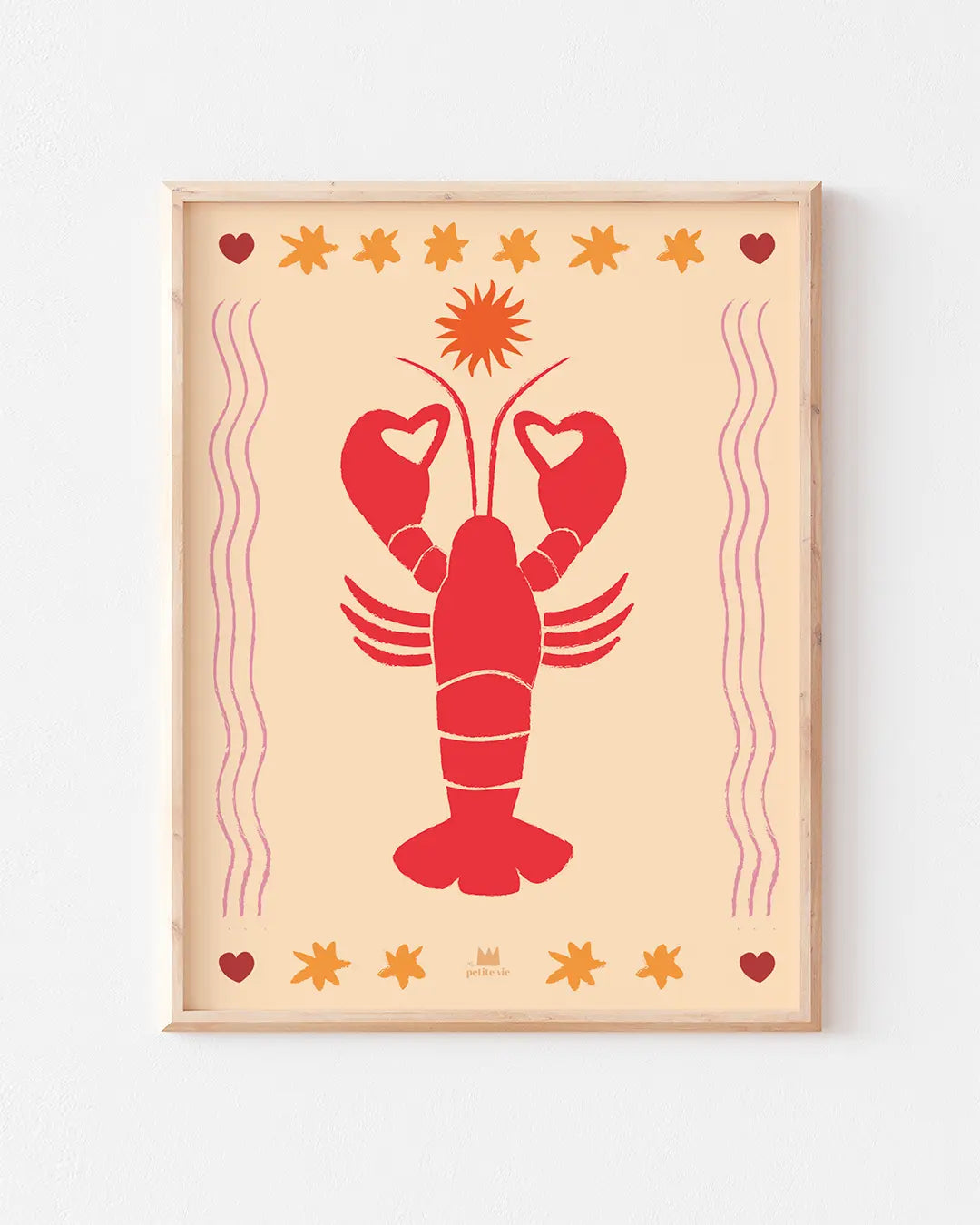 illustration d'un homard avec des coeurs et des soleils.