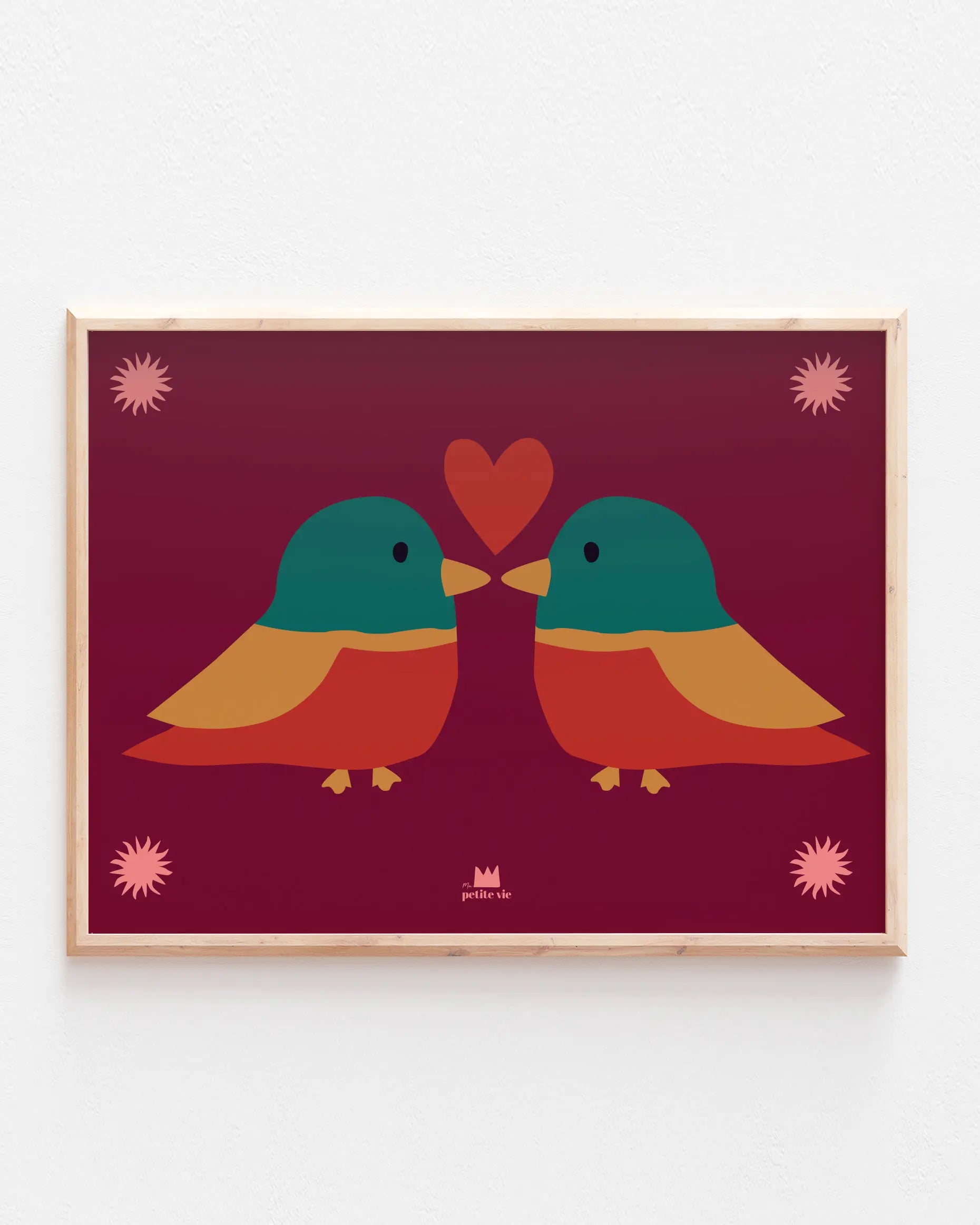 Illustration de deux oiseaux trop mignons et d'un coeur.