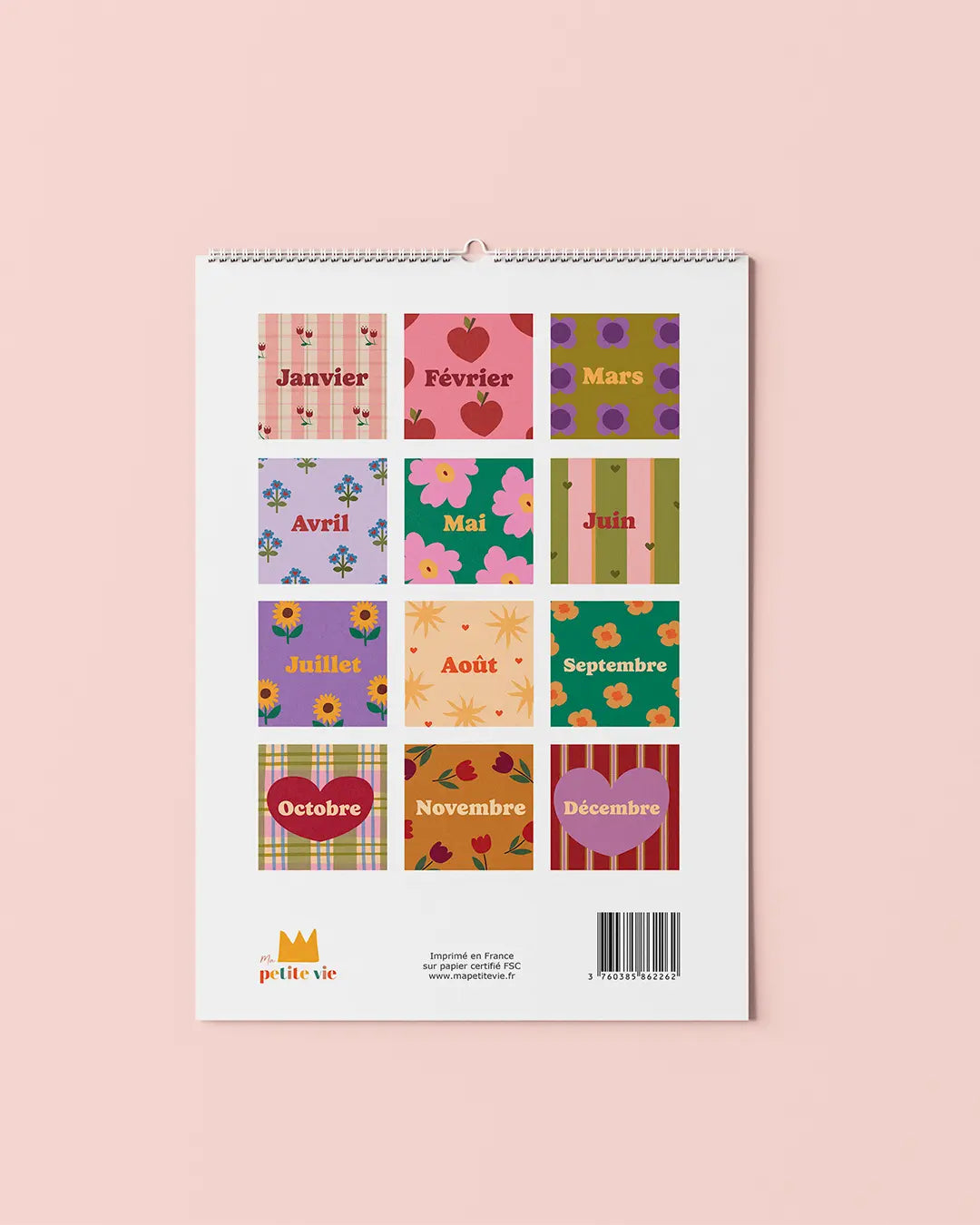 Calendrier perpetuel anniversaires– couverture verso avec récap des illustrations colorées et ludiques pour organiser les fêtes et anniversaires