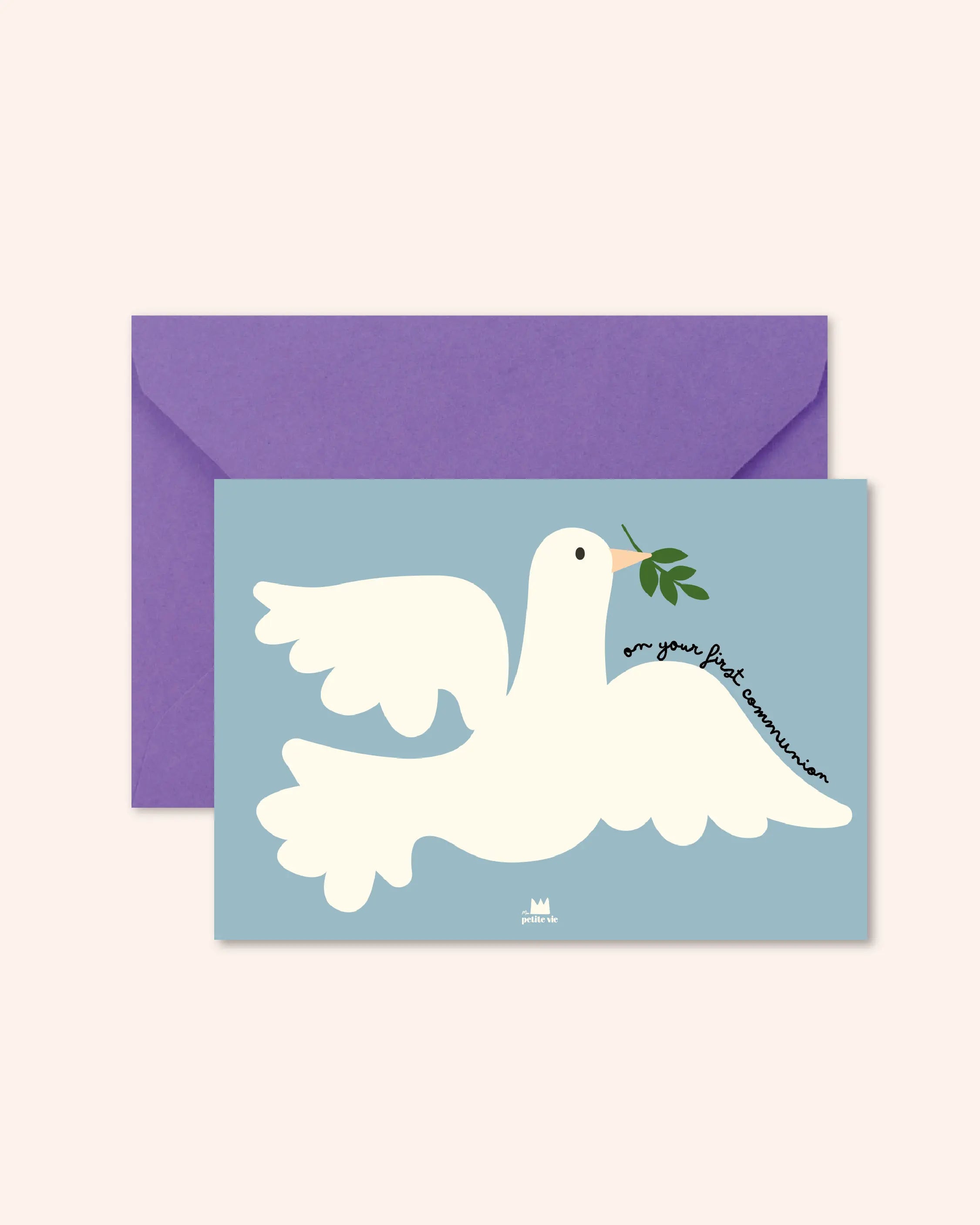 Carte de communion avec une colombe illustrée
