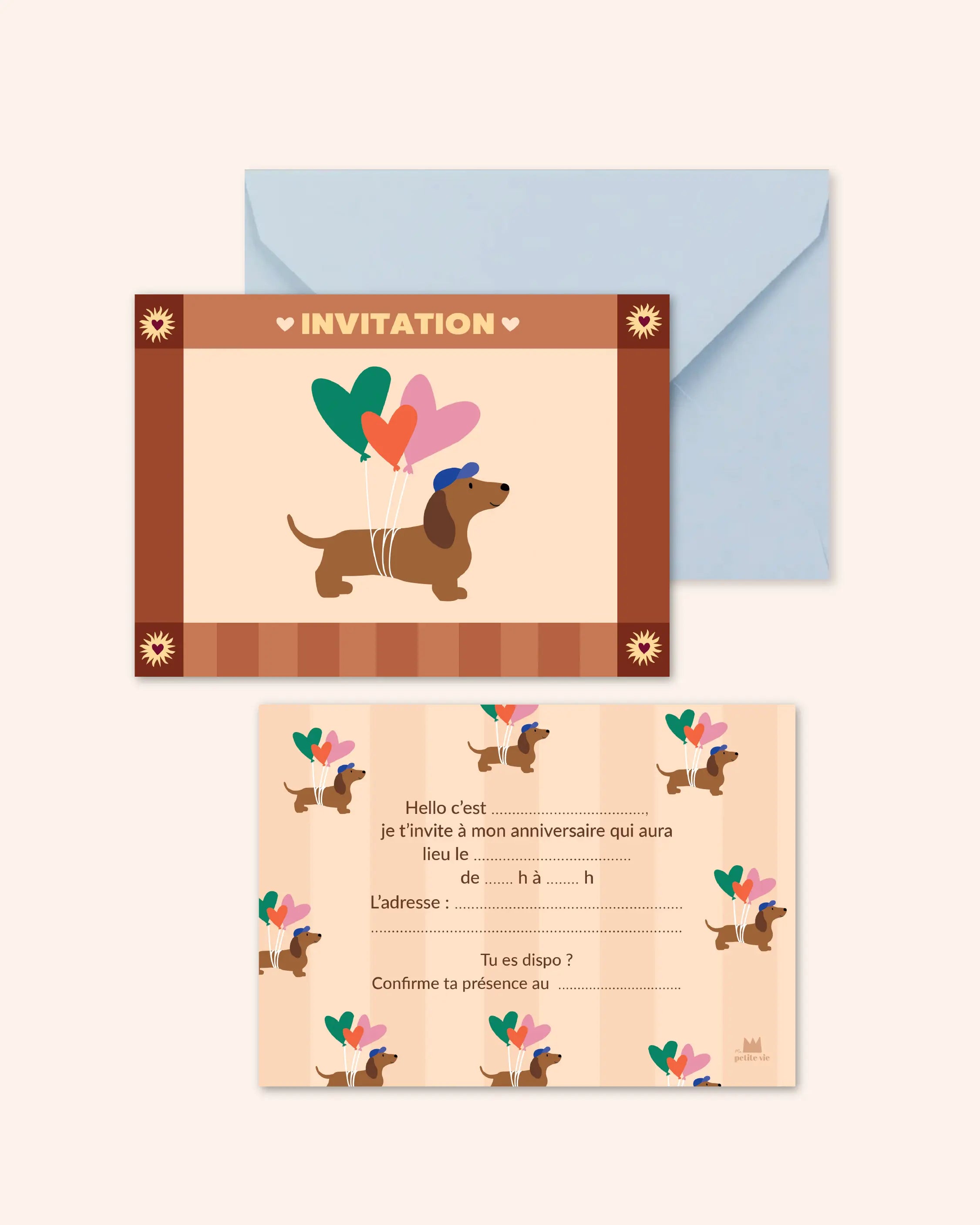 Lot de 6 cartons d'invitations anniversaires enfants - Chien