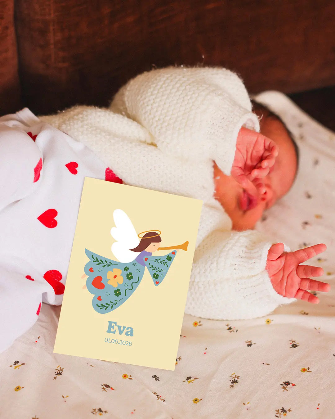 Faire-part de Baptême pour bébé avec un ange sur fond pastel