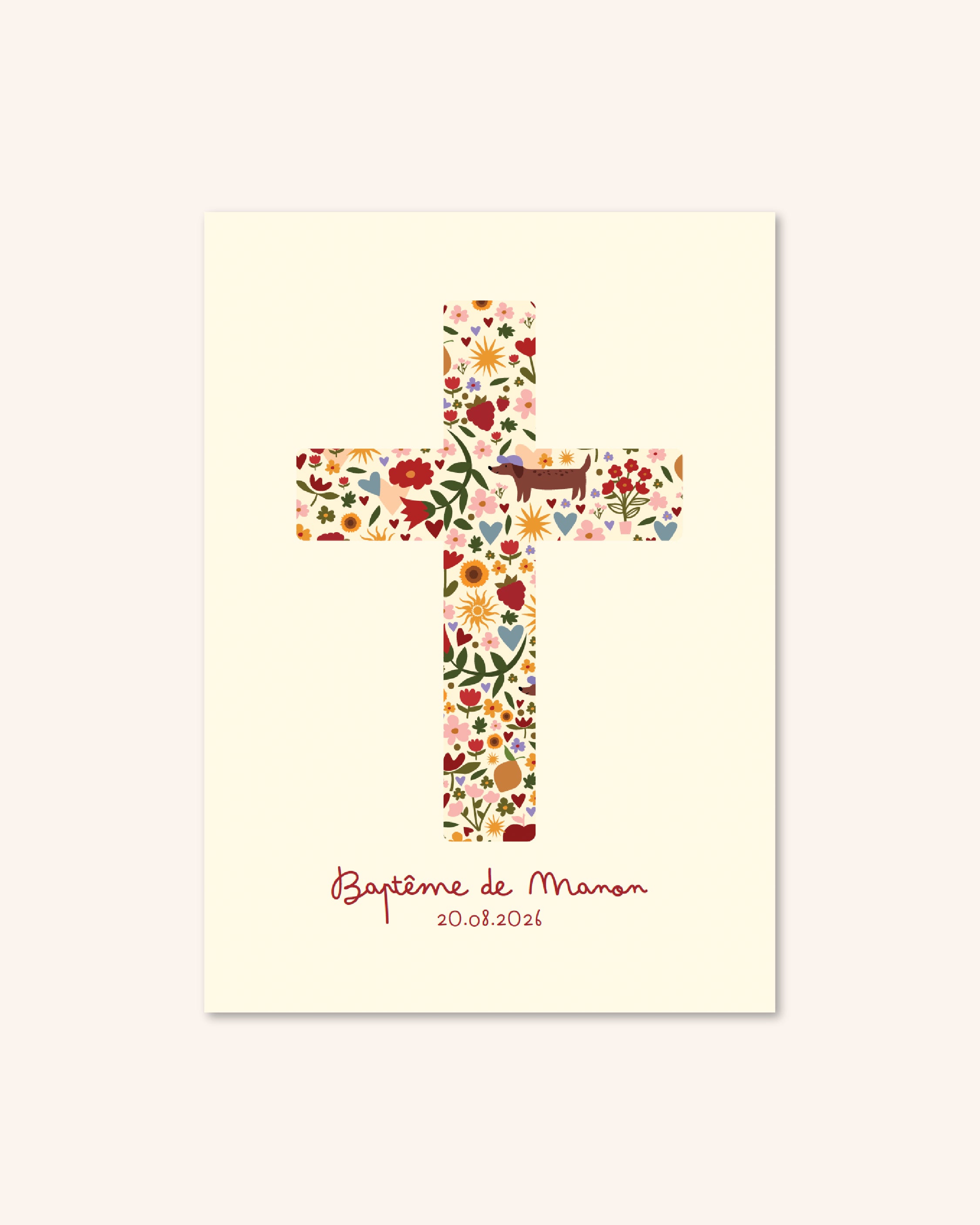 Faire part de bapteme avec une croix et des jolis motifs