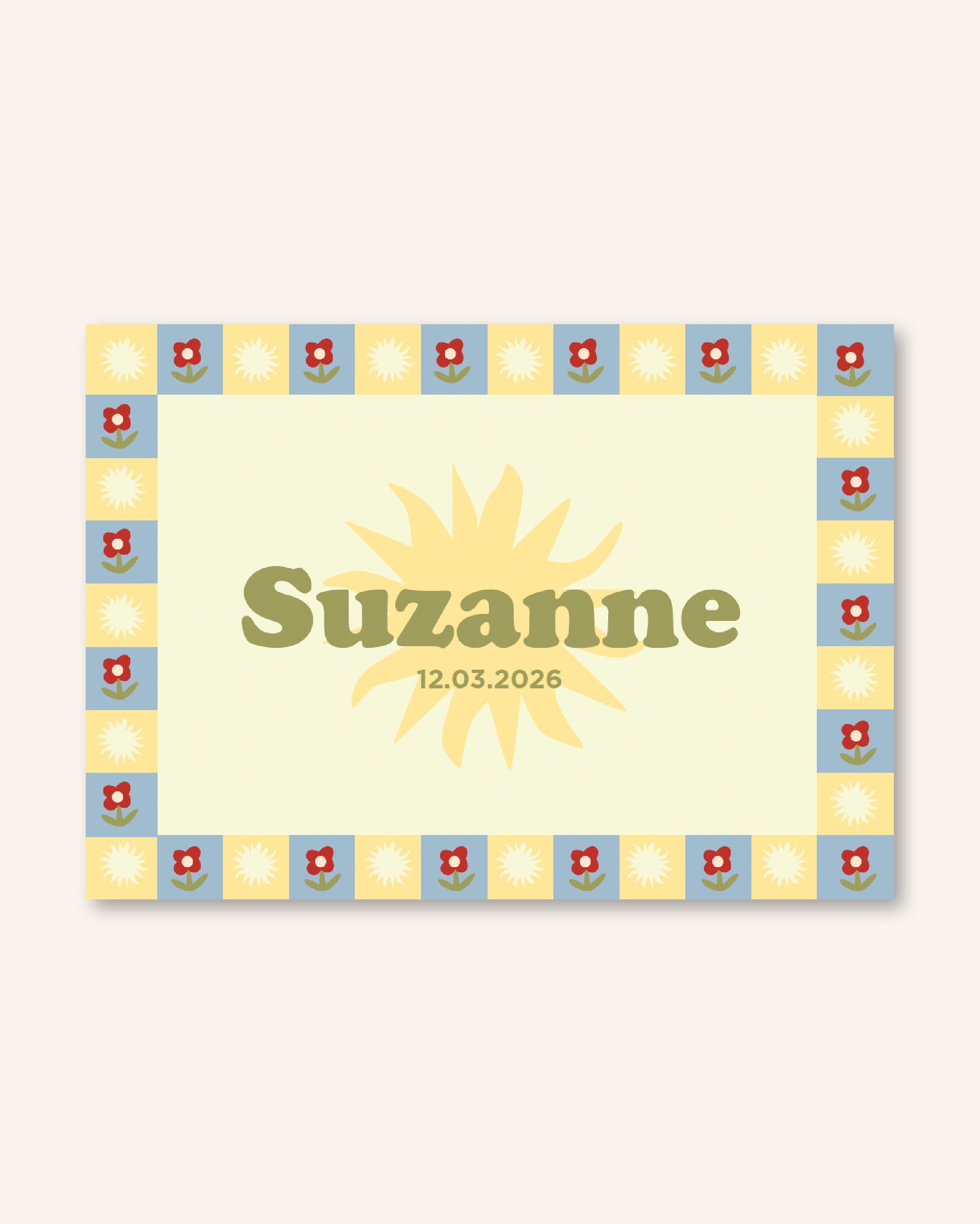 Faire part de naissance avec soleils et fleur pour annoncer naissance bébé