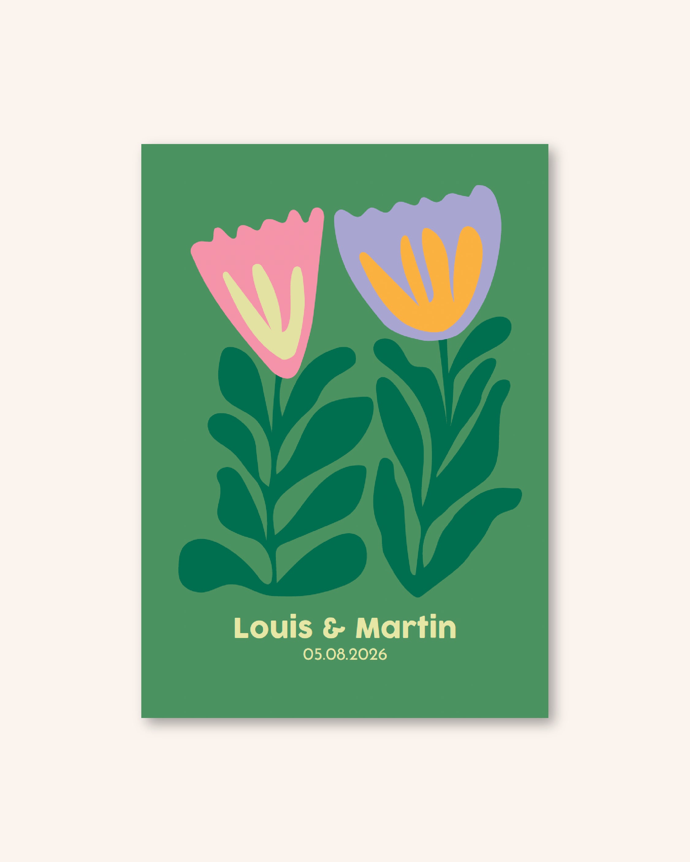 Faire part de naissance pour jumeaux et jumelles avec des jolies fleurs colorées