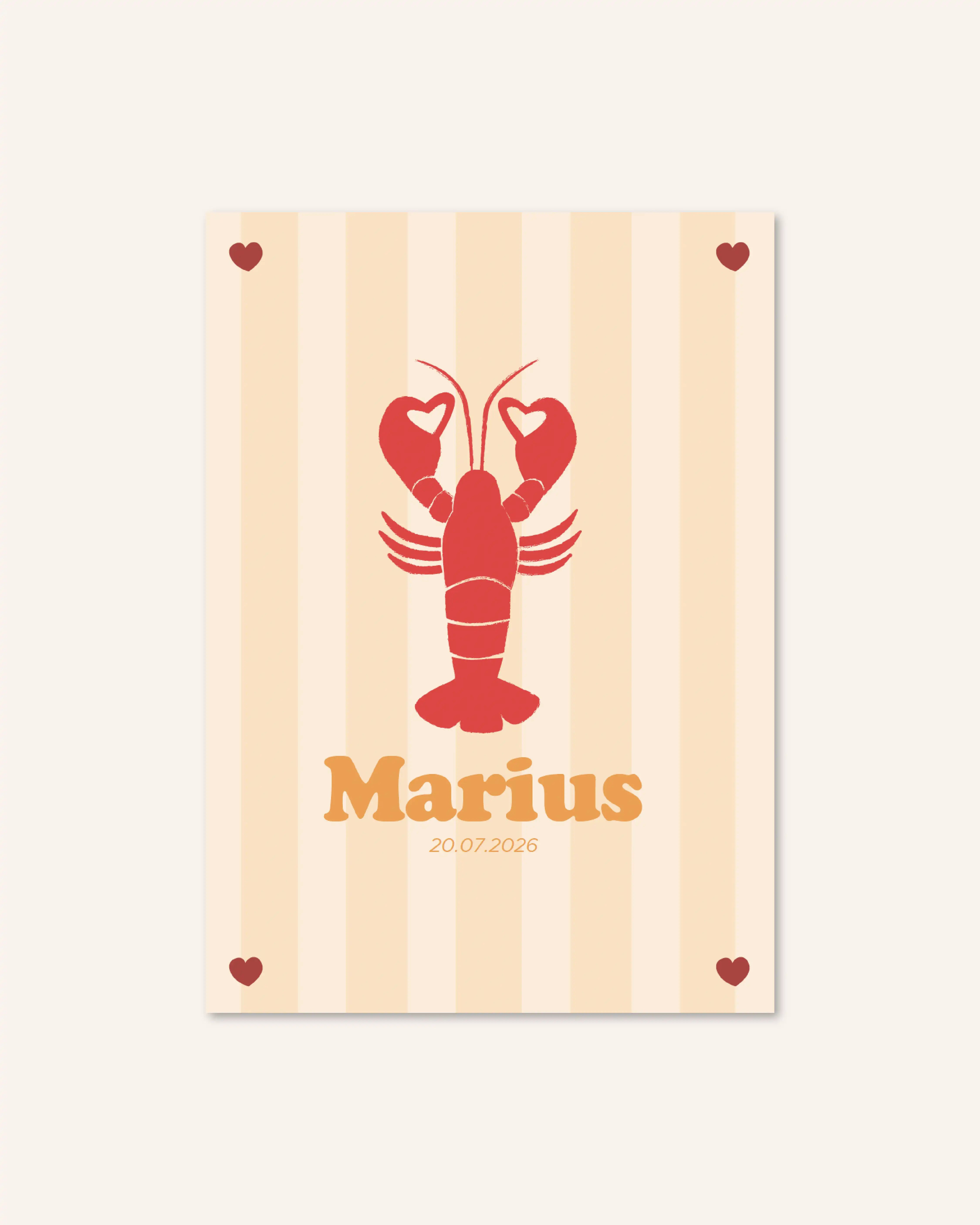 Faire part de naissance pour bébé avec un joli homard illustré