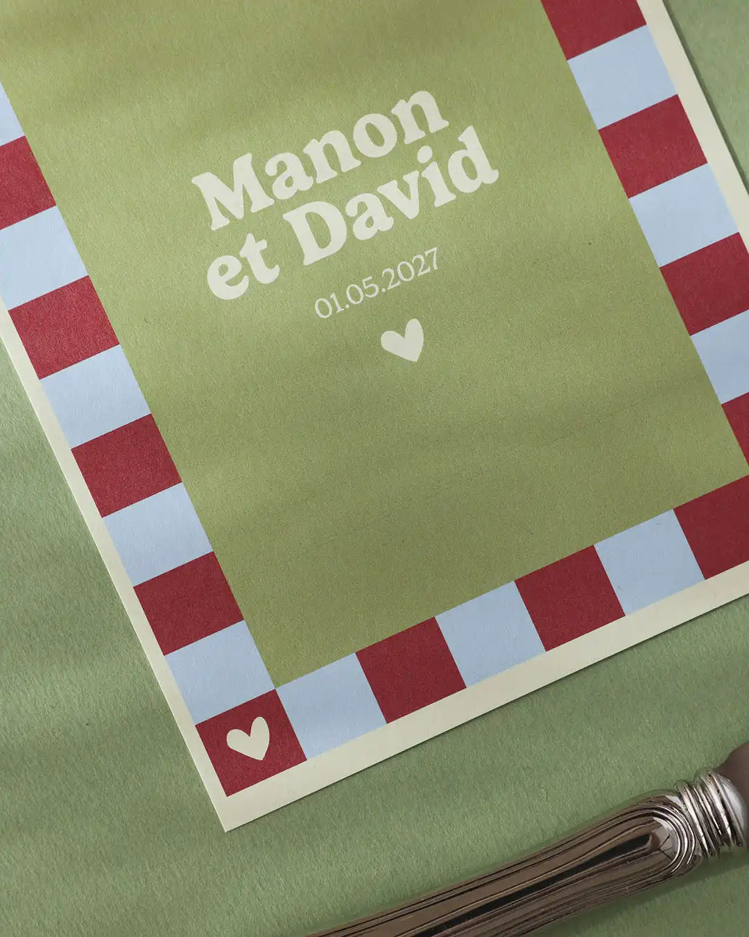 Faire-part coeurs, illustration mariage, annonce mariage, damier