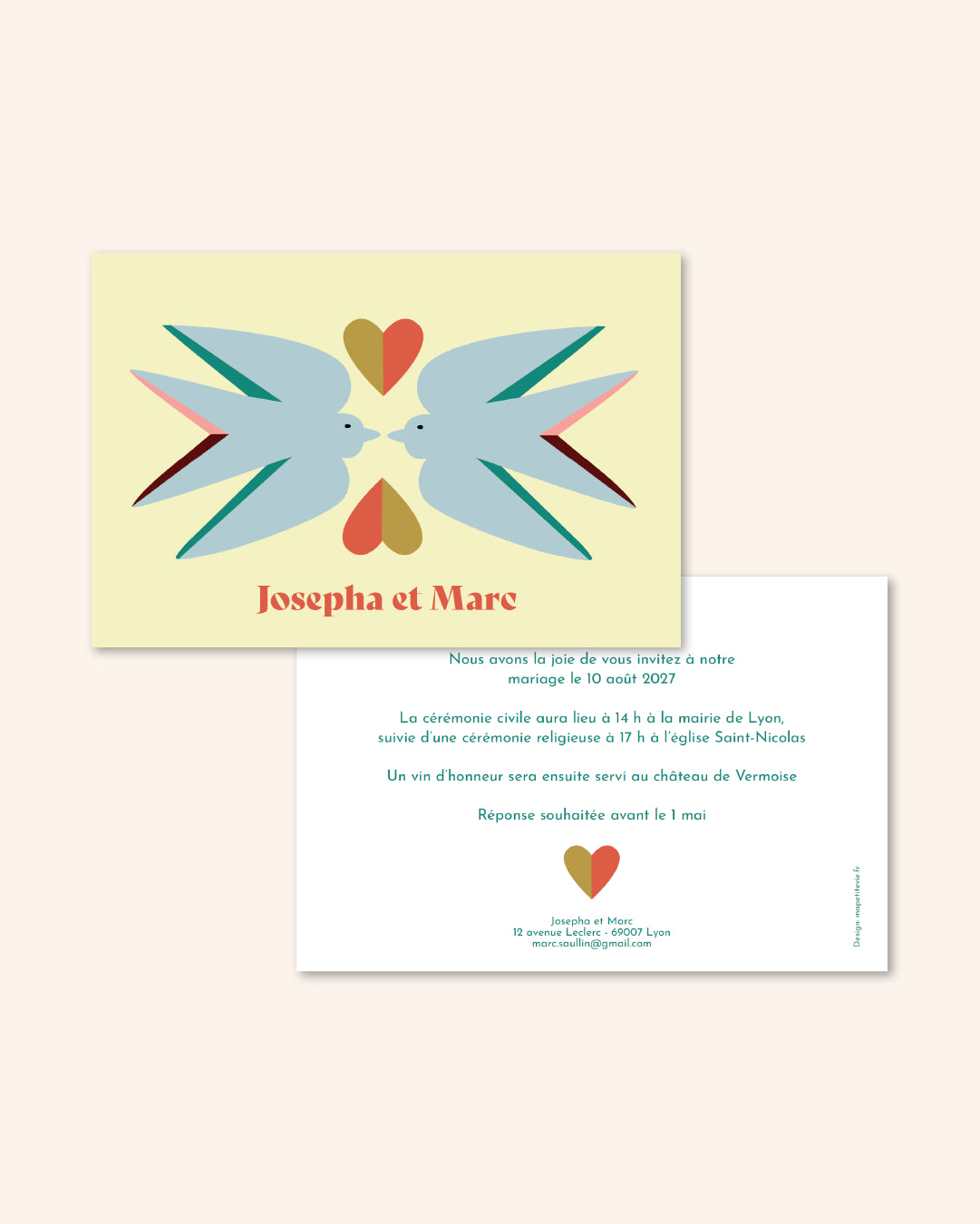 oiseaux colorés, coeurs, faire part mariage