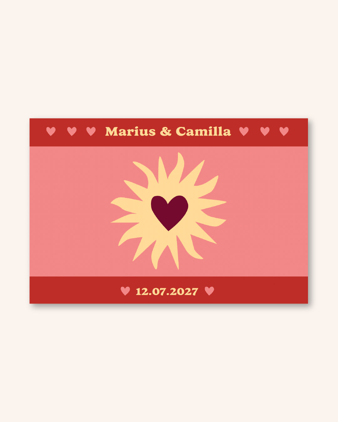Annonce mariage, motifs soleils et coeurs, illustrations romantique