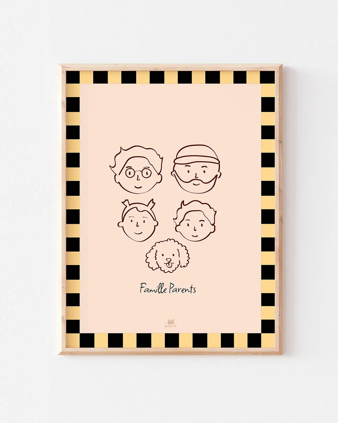 Portrait de famille à personnaliser avec un bord carreaux jaunes