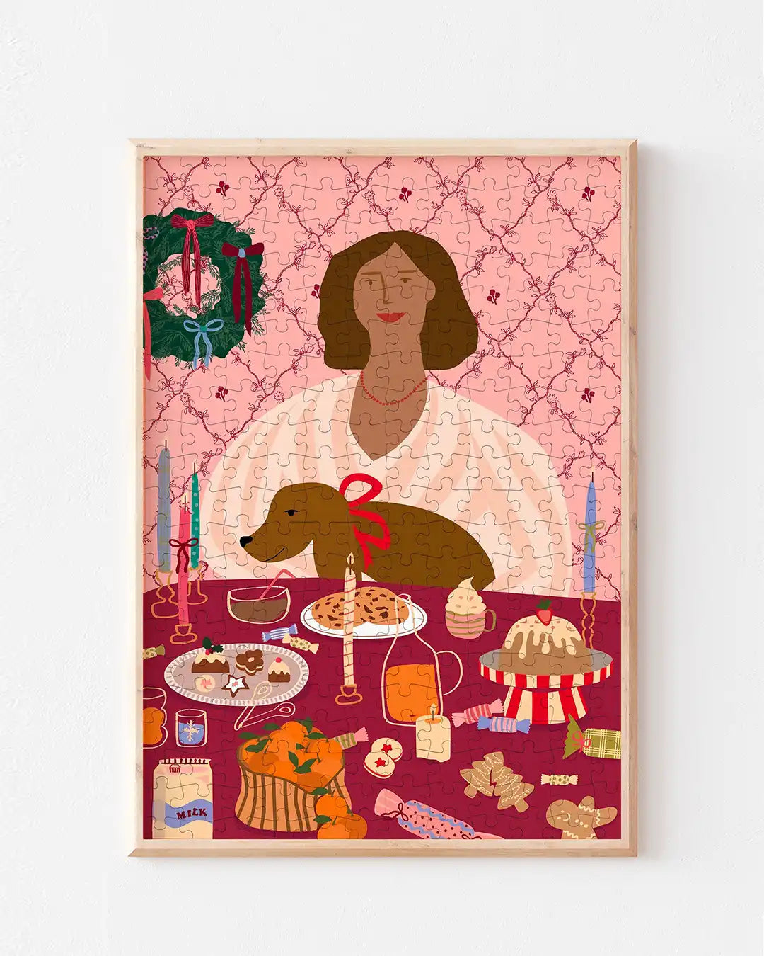 Puzzle illustrée femme noel chien
