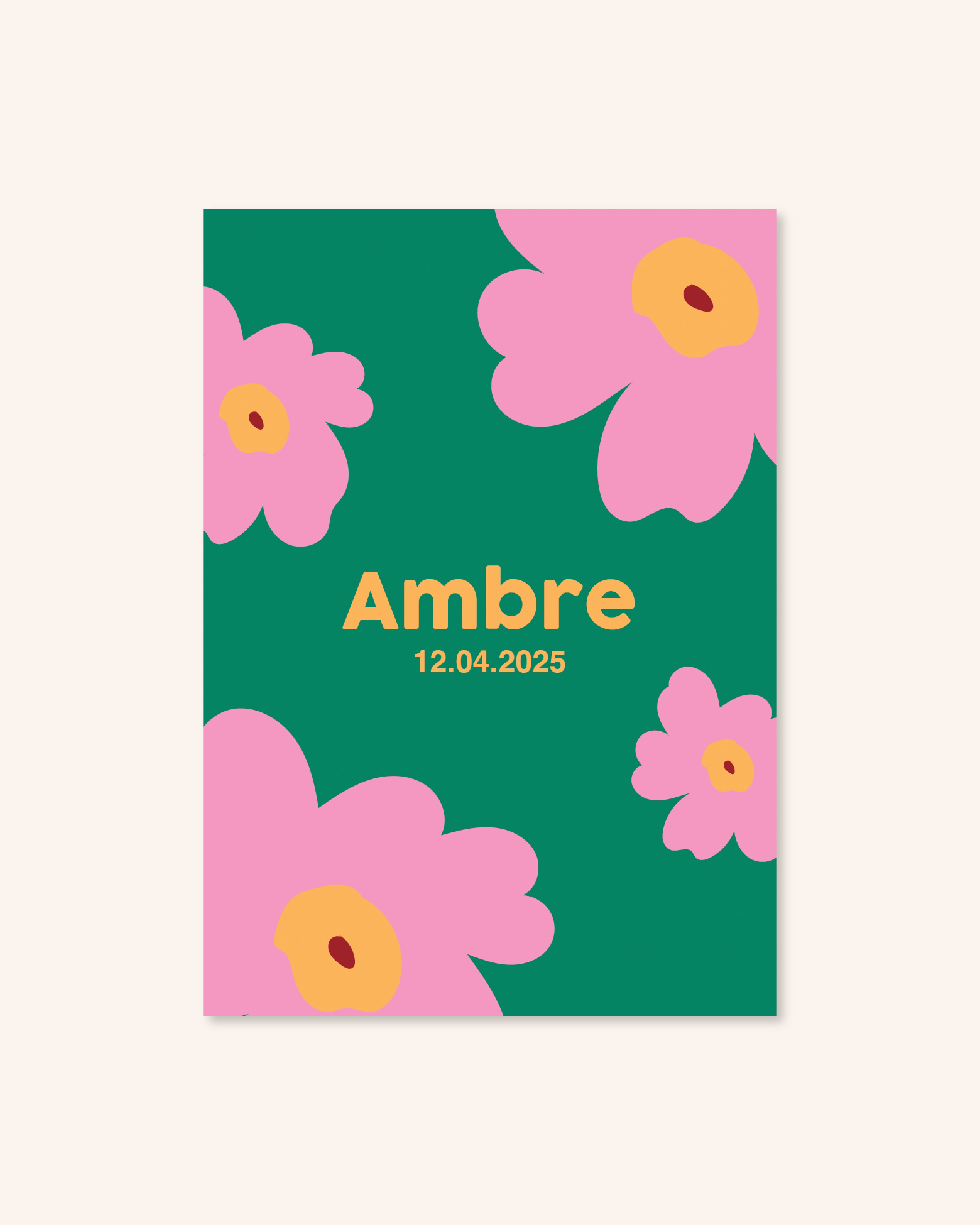 Faire-part de naissance fleurs roses pour annoncer naissance bébé.