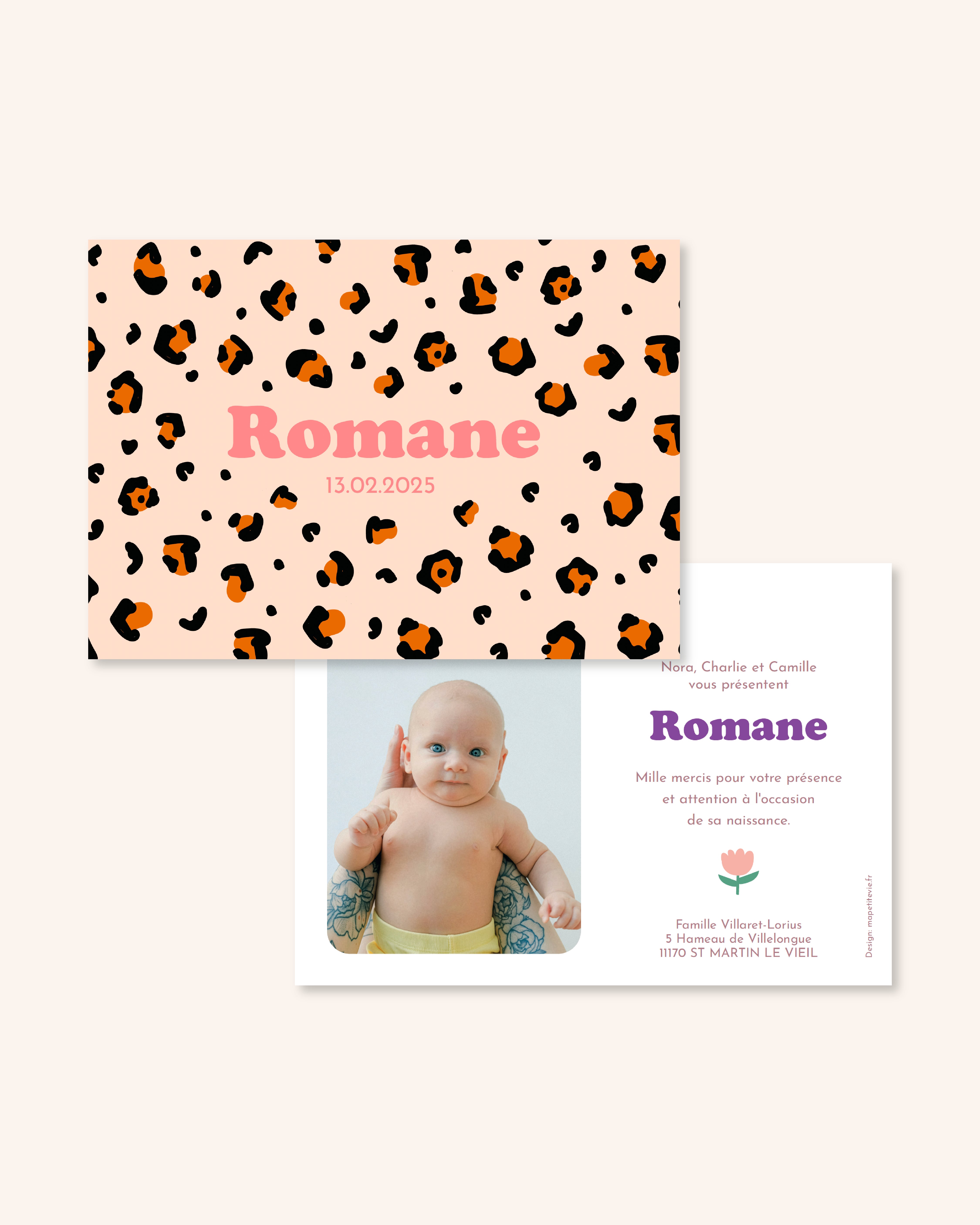 Faire-part de naissance enfant avec motif pour annoncer naissance bébé.