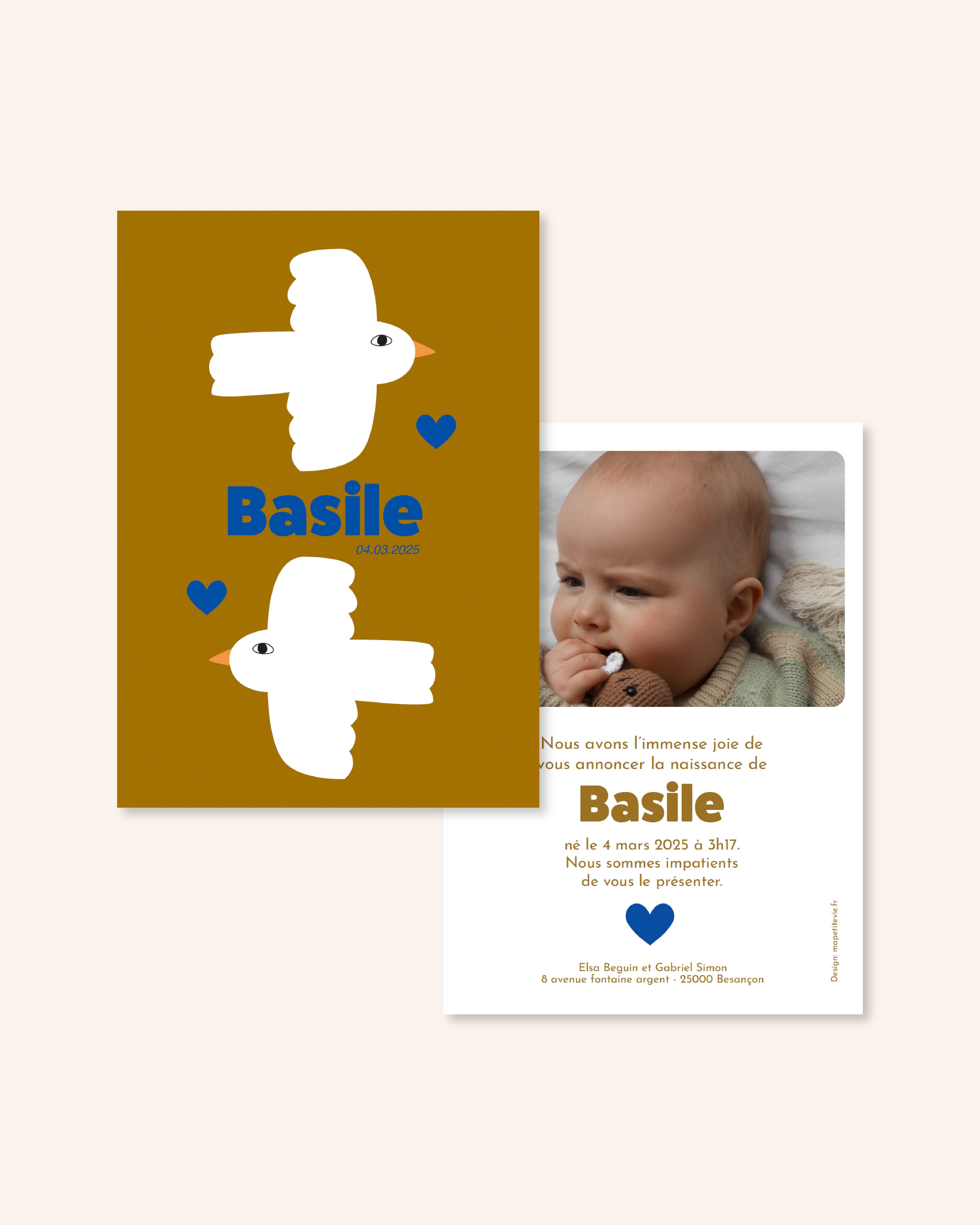Faire-part de naissance enfant avec motif pour annoncer naissance bébé.