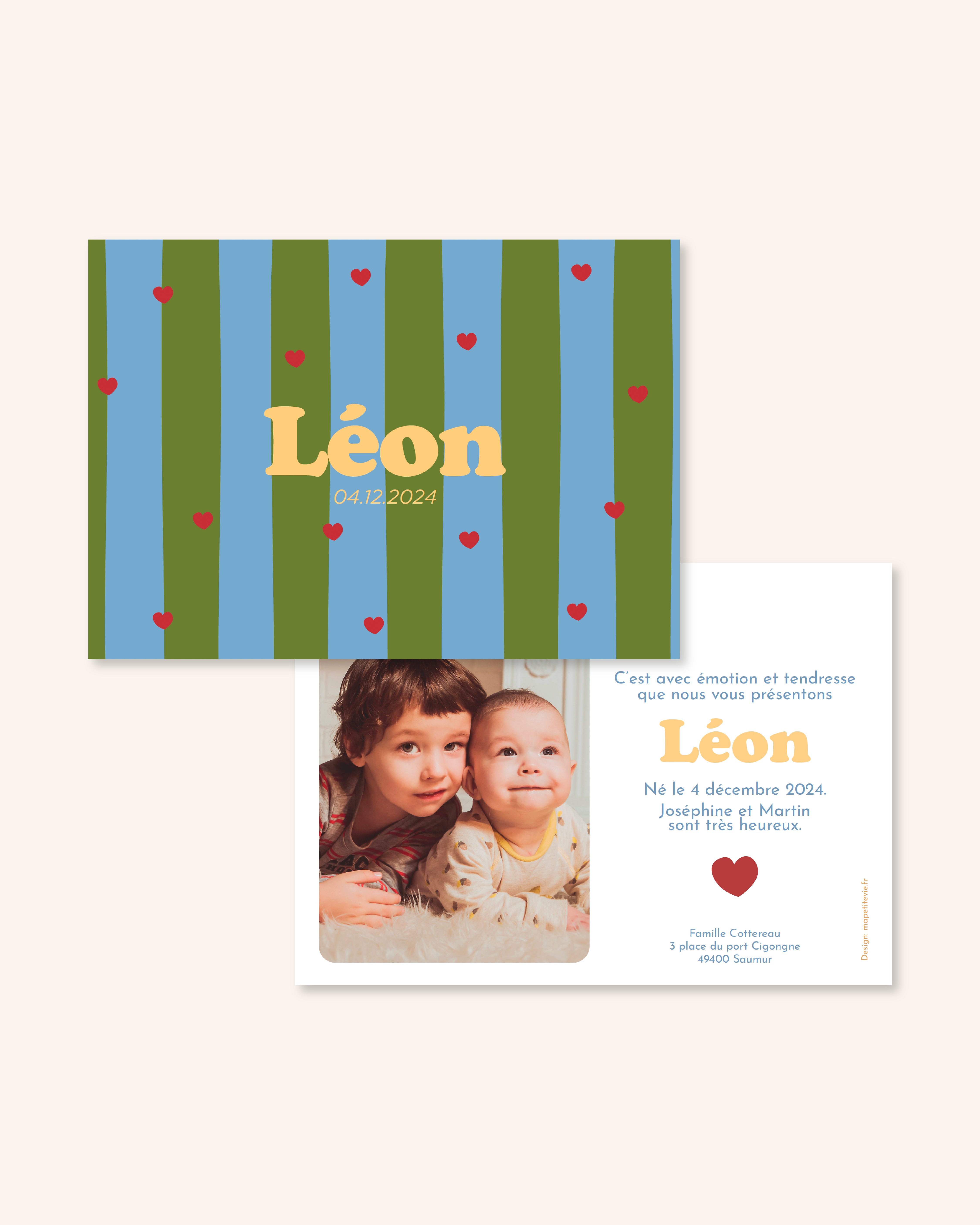 Faire-part de naissance bébé avec des motifs mignons pour annoncer la naissance de bébé.