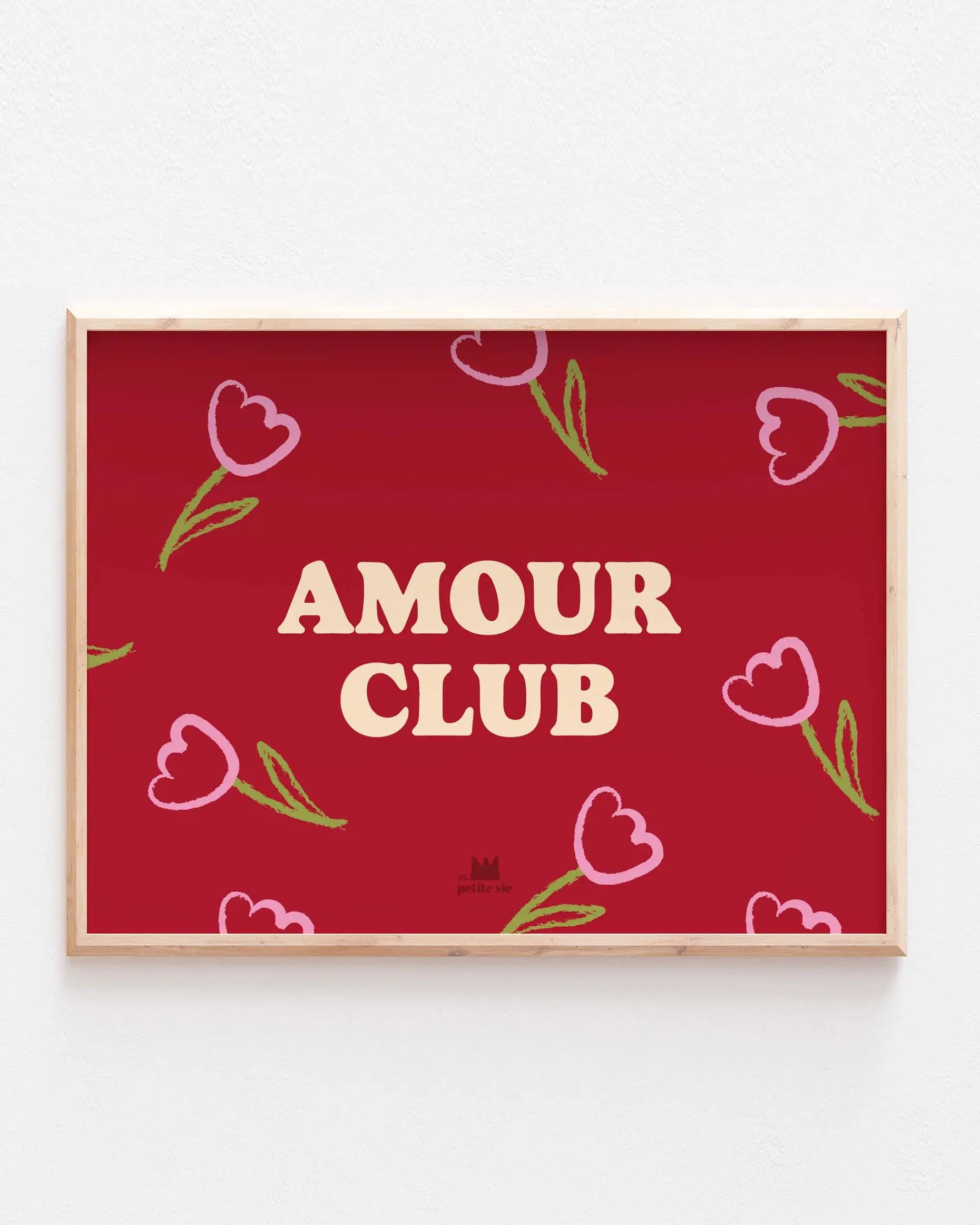 Affiche Amour Club pour chambre, salon ou bureau, illustration colorée et chaleureuse.