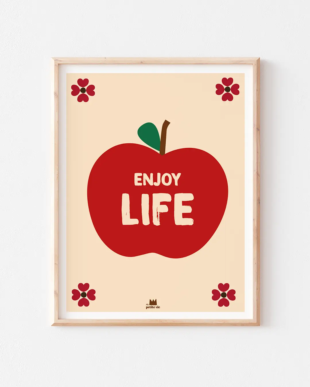 Affiche pomme – Message good vibes sur fond crème – Décoration murale