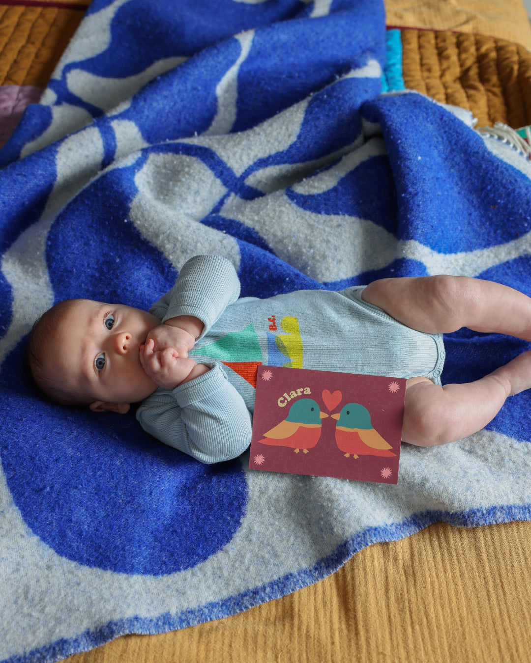 Faire-part naissance oiseaux rouge et bébé