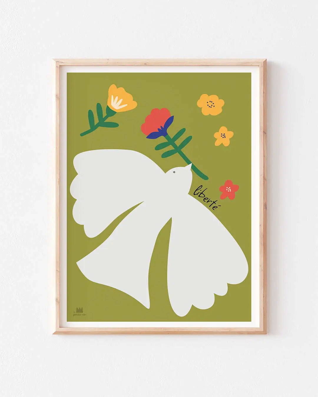 Affiche Liberté représentant un oiseau aux ailes déployées sur fond poétique, illustration décorative inspirante.