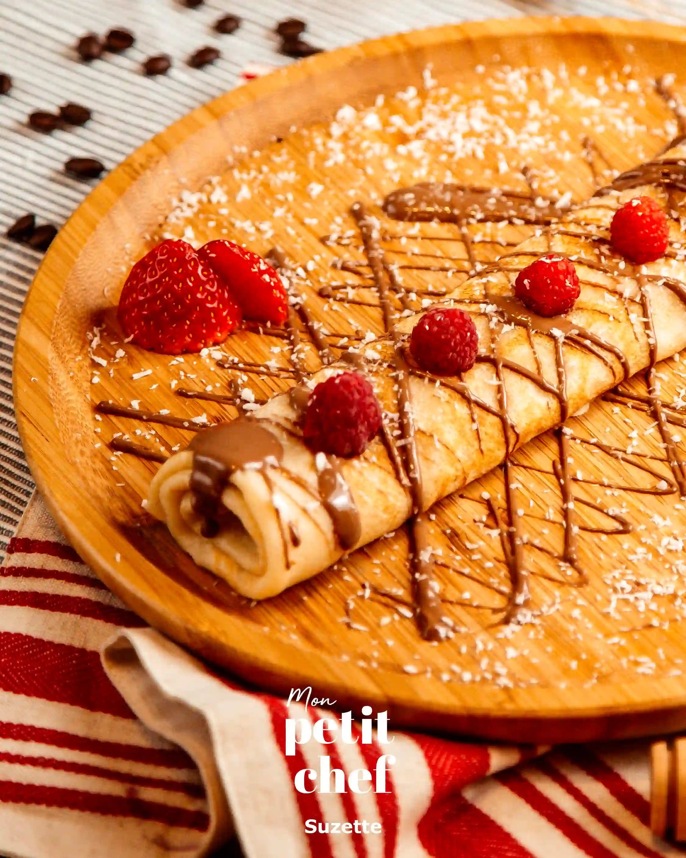 Recette des crêpes by Suzette à lille, crêpe roulée et framboises