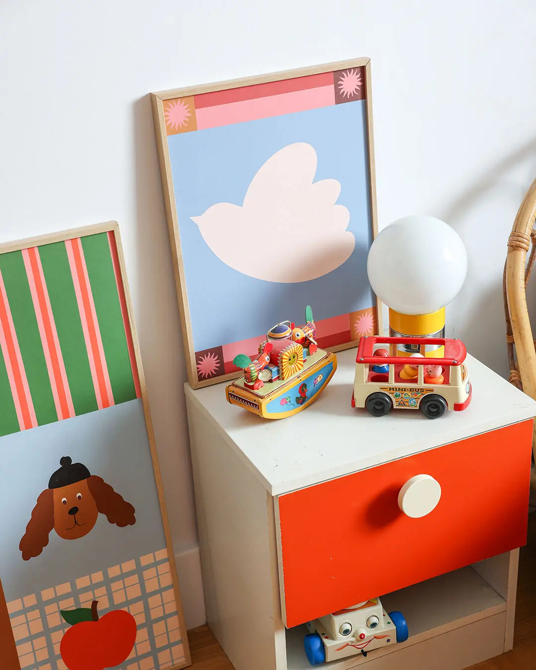 Affiche enfant céleste oiseau fond bleu couleur