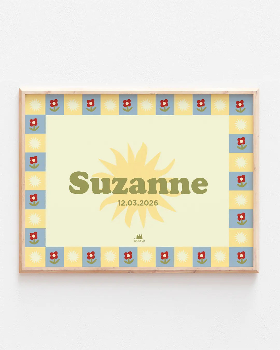 Affiche prénom soleil et fleurs pour la chambre de bébé à personnaliser