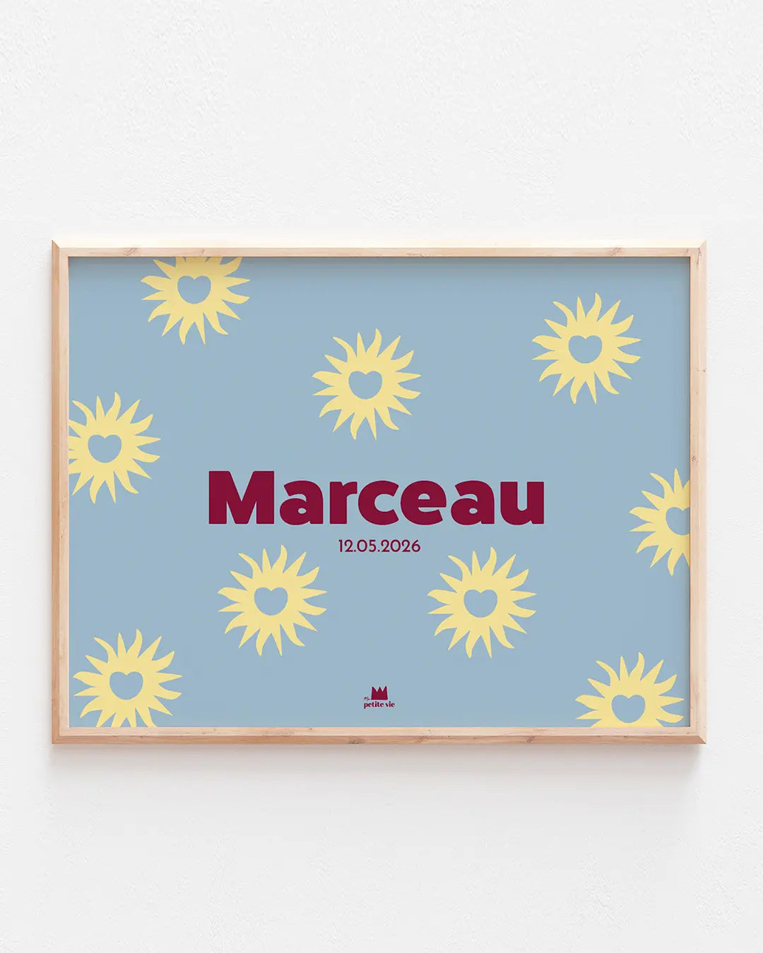 Affiche pour chambre de bébé avec des soleils à personnaliser 