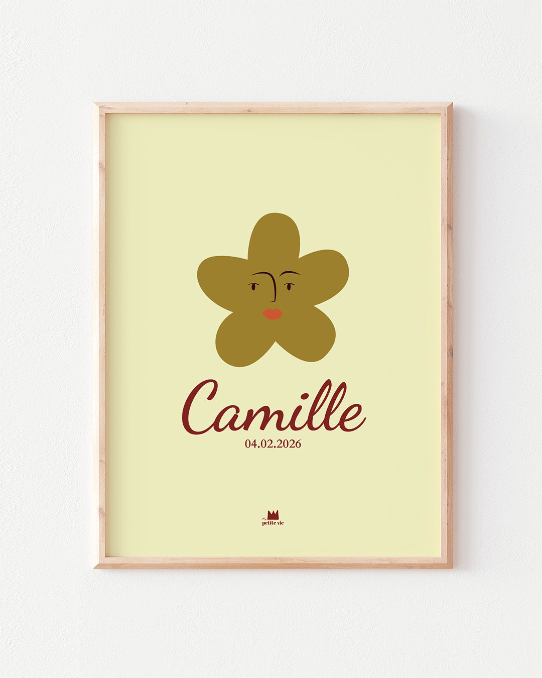 Affiche prénom à personnaliser pour chambre enfant avec une fleur visage