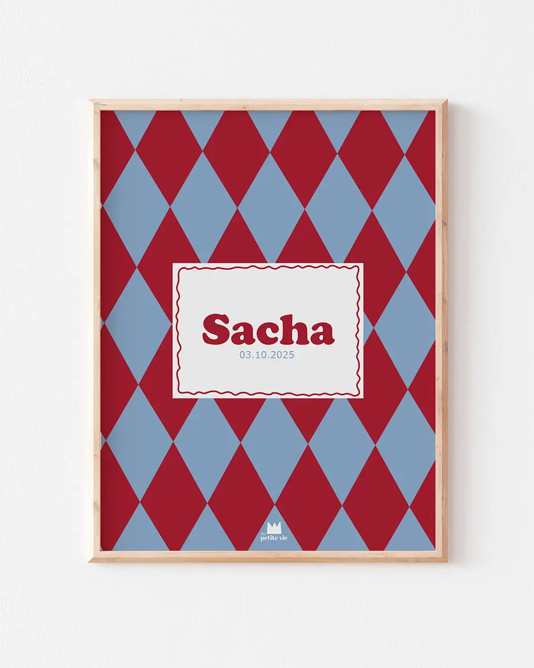 Affiche prénom aux motifs Harlequin pour afficher le prénom de son bébé. 