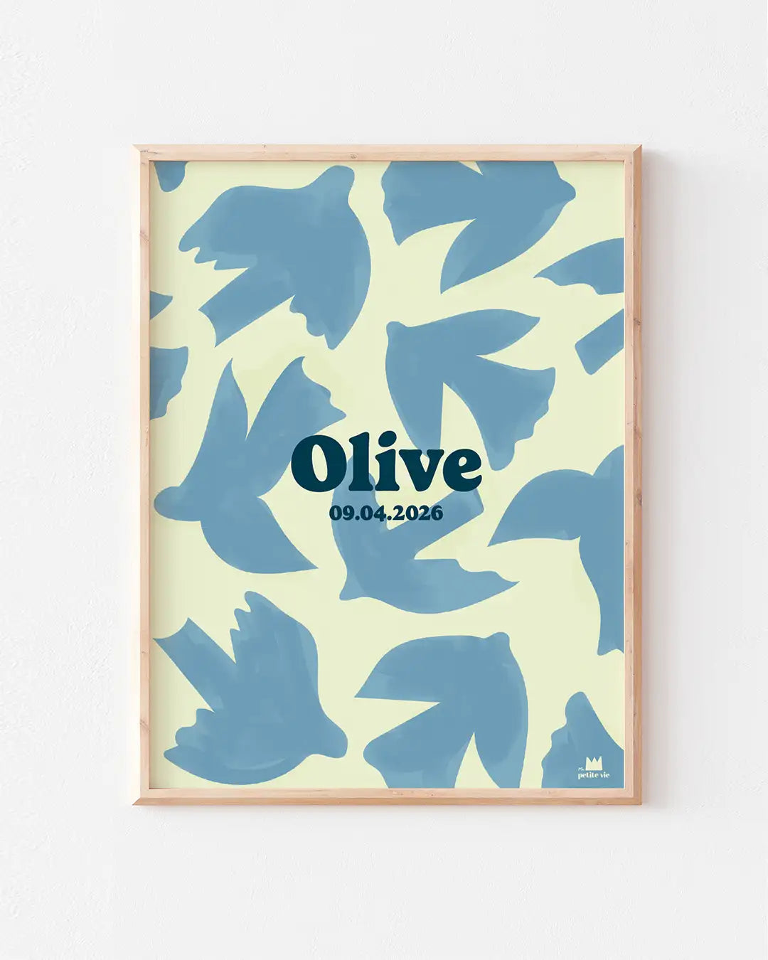 Affiche prénom à personnaliser avec des oiseaux peints pour chambre enfant