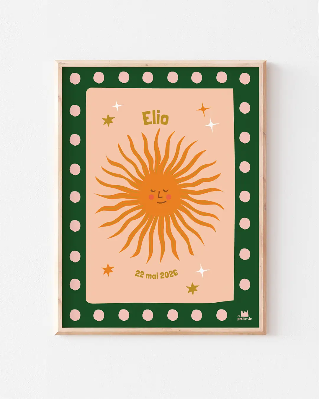 Affiche prénom mon soleil à personnaliser,  avec une illustration chaleureuse pour la chambre de vos enfants. 