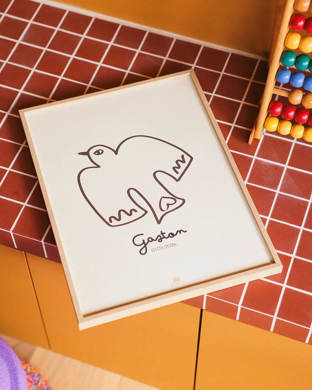 Affiche prénom pour enfant avec un oiseau poétique