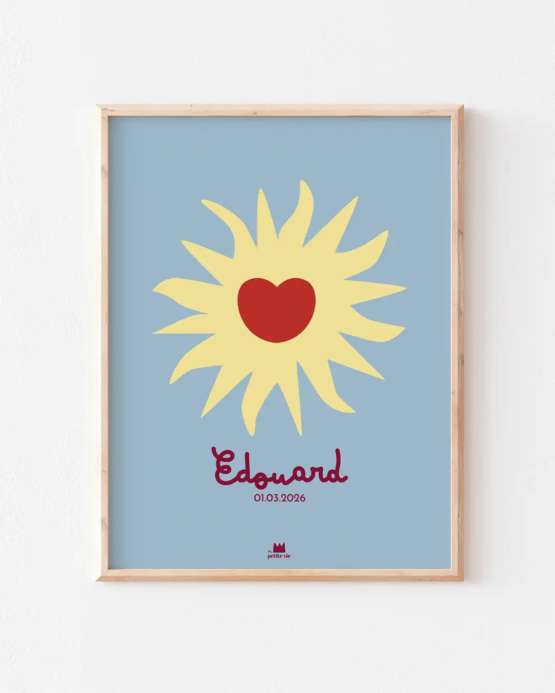 Affiche prénom pour chambre bébé avec un soleil et un coeur pour une chambre colorée