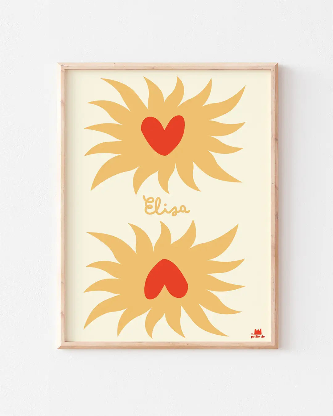 Affiche prénom soleils et coeurs pour personnaliser la décoration de la chambre des enfants. 